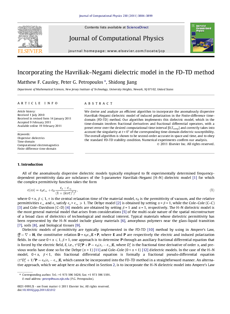 Incorporating the Havriliak–Negami dielectric model in the FD-TD method