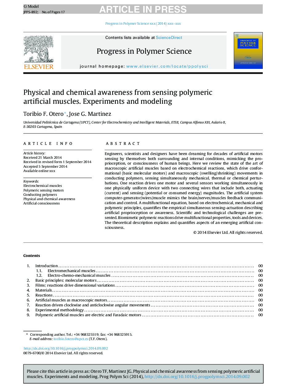 Physical and chemical awareness from sensing polymeric artificial muscles. Experiments and modeling
