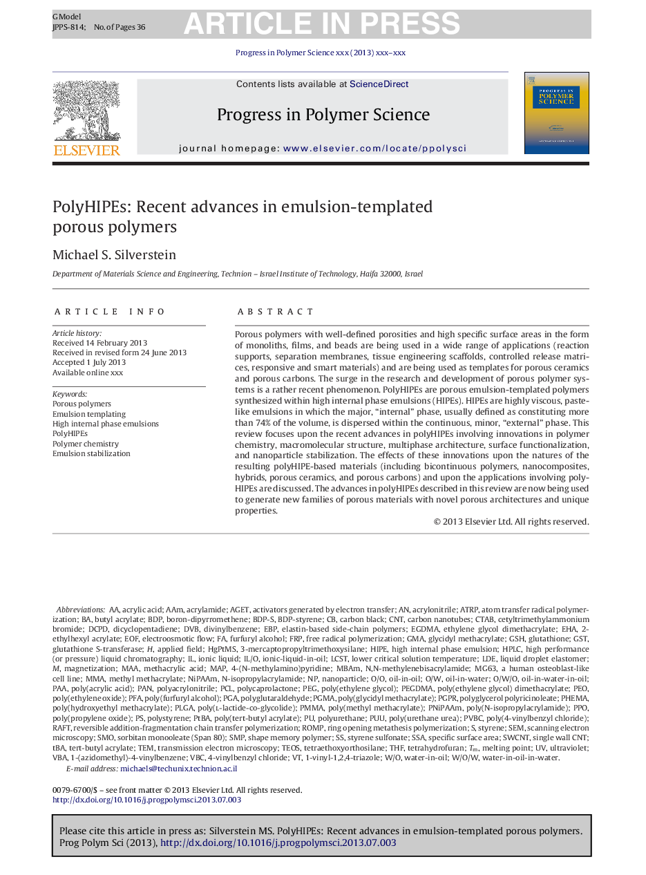 PolyHIPEs: Recent advances in emulsion-templated porous polymers