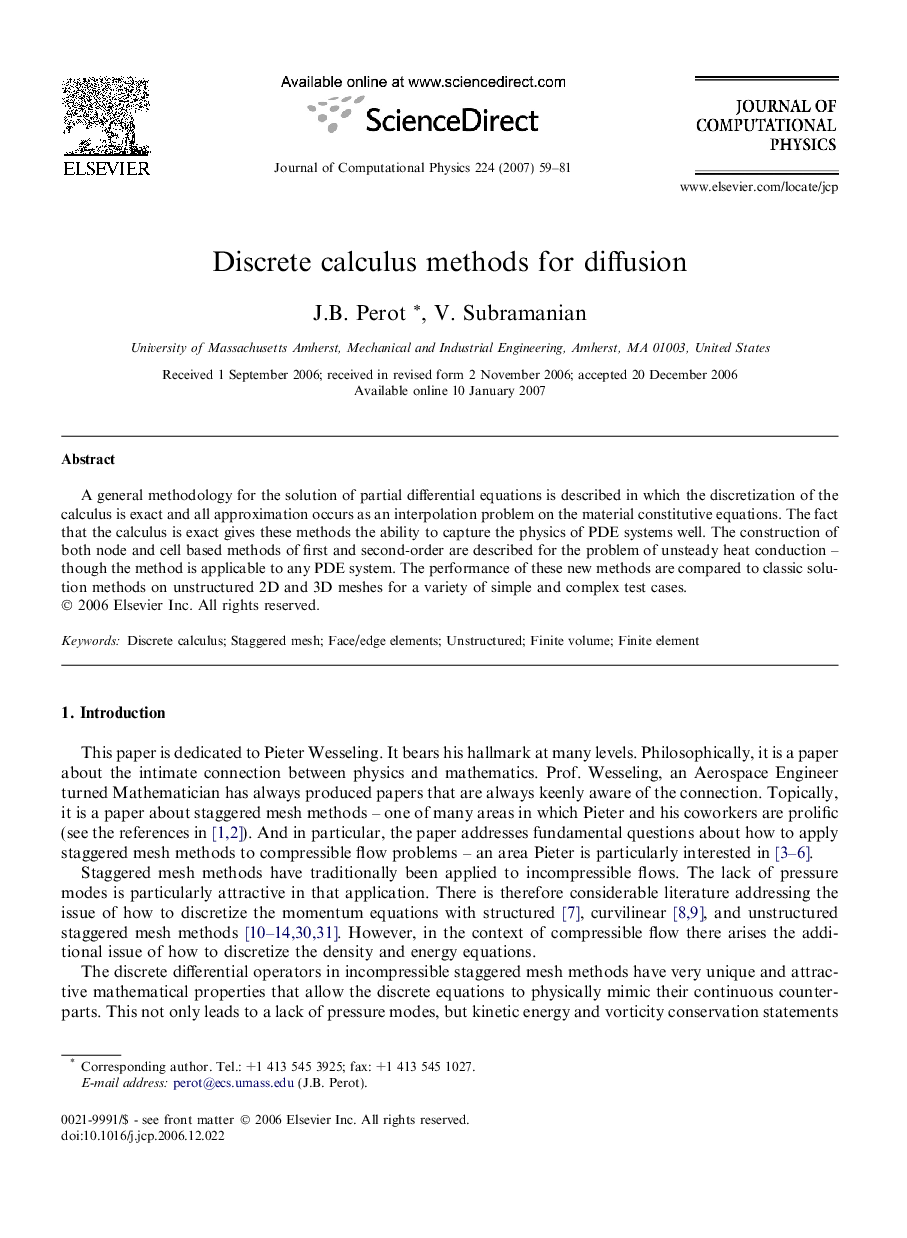 Discrete calculus methods for diffusion