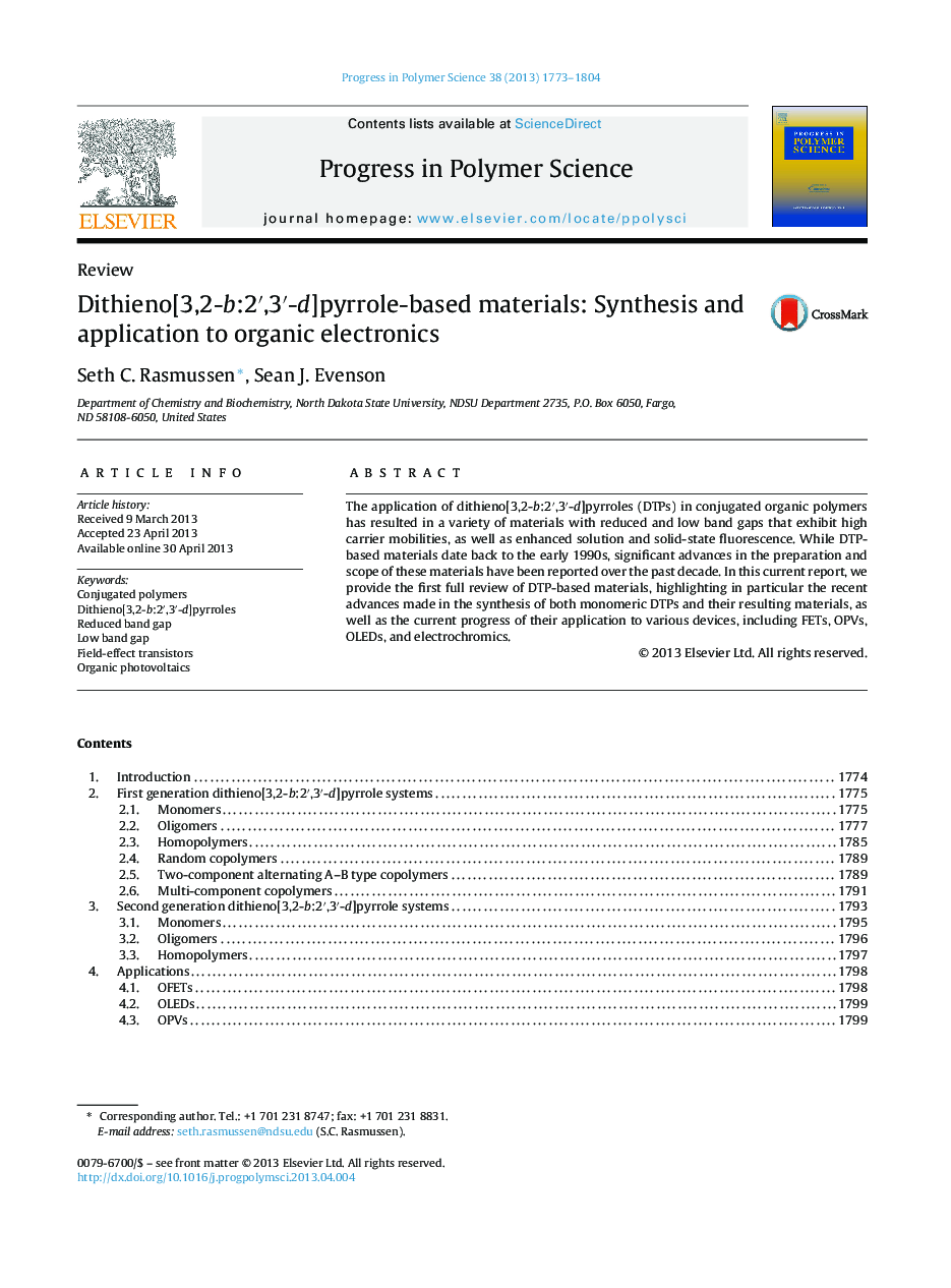 Dithieno[3,2-b:2â²,3â²-d]pyrrole-based materials: Synthesis and application to organic electronics