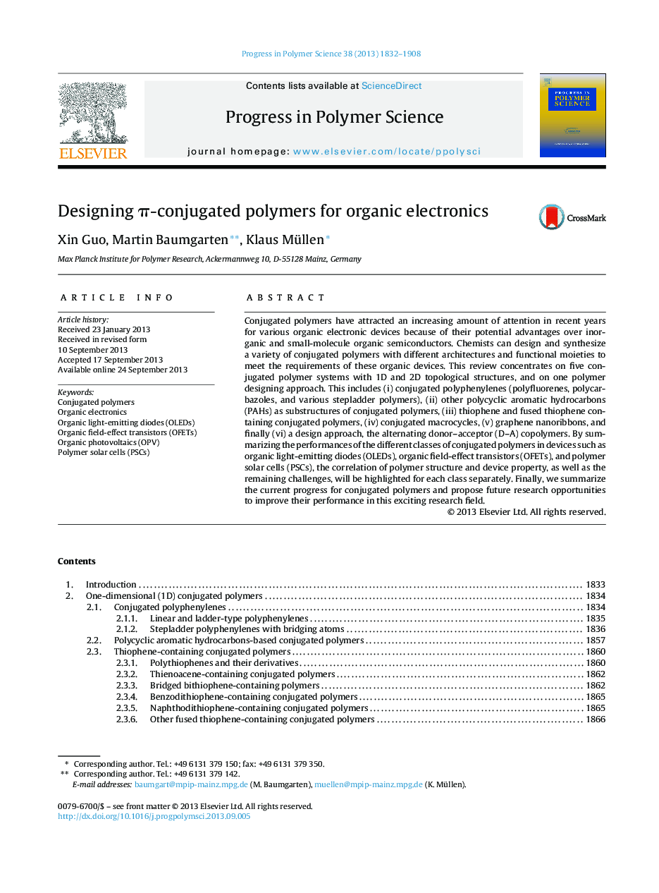 Designing Ï-conjugated polymers for organic electronics