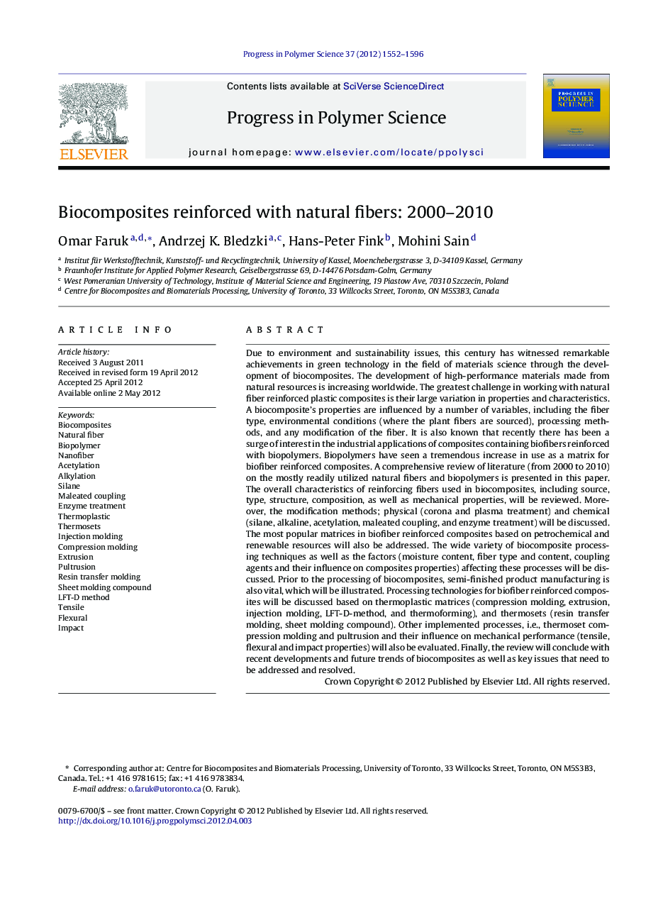 Biocomposites reinforced with natural fibers: 2000-2010