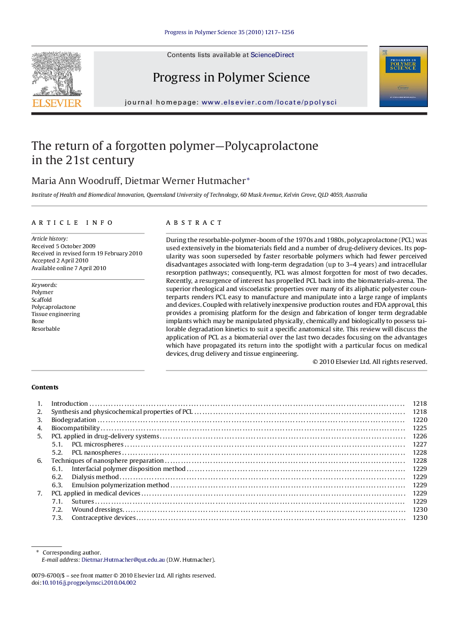 The return of a forgotten polymer-Polycaprolactone in the 21st century