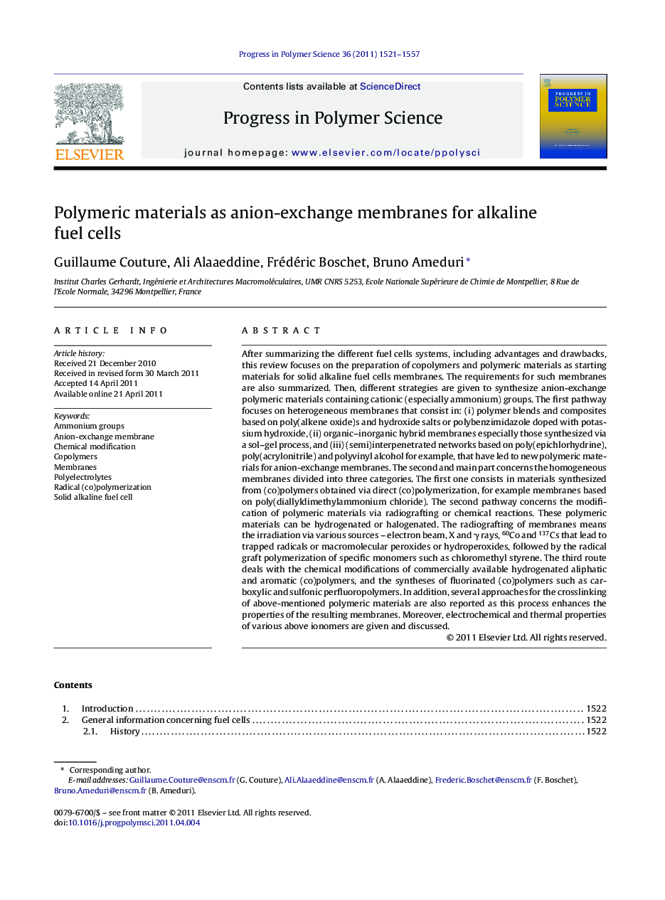 Polymeric materials as anion-exchange membranes for alkaline fuel cells