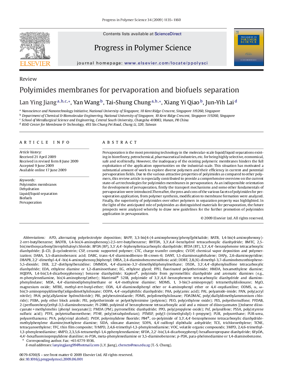 Polyimides membranes for pervaporation and biofuels separation