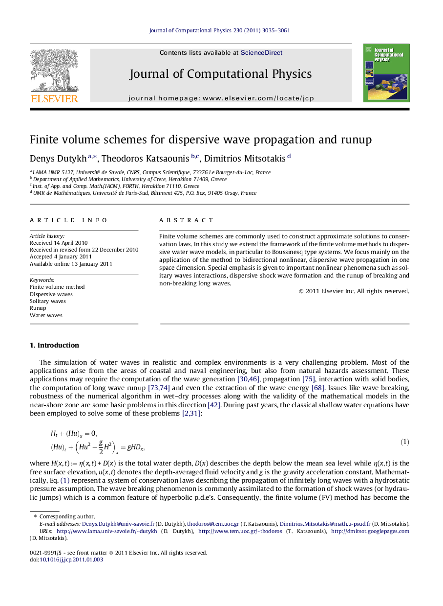 Finite volume schemes for dispersive wave propagation and runup