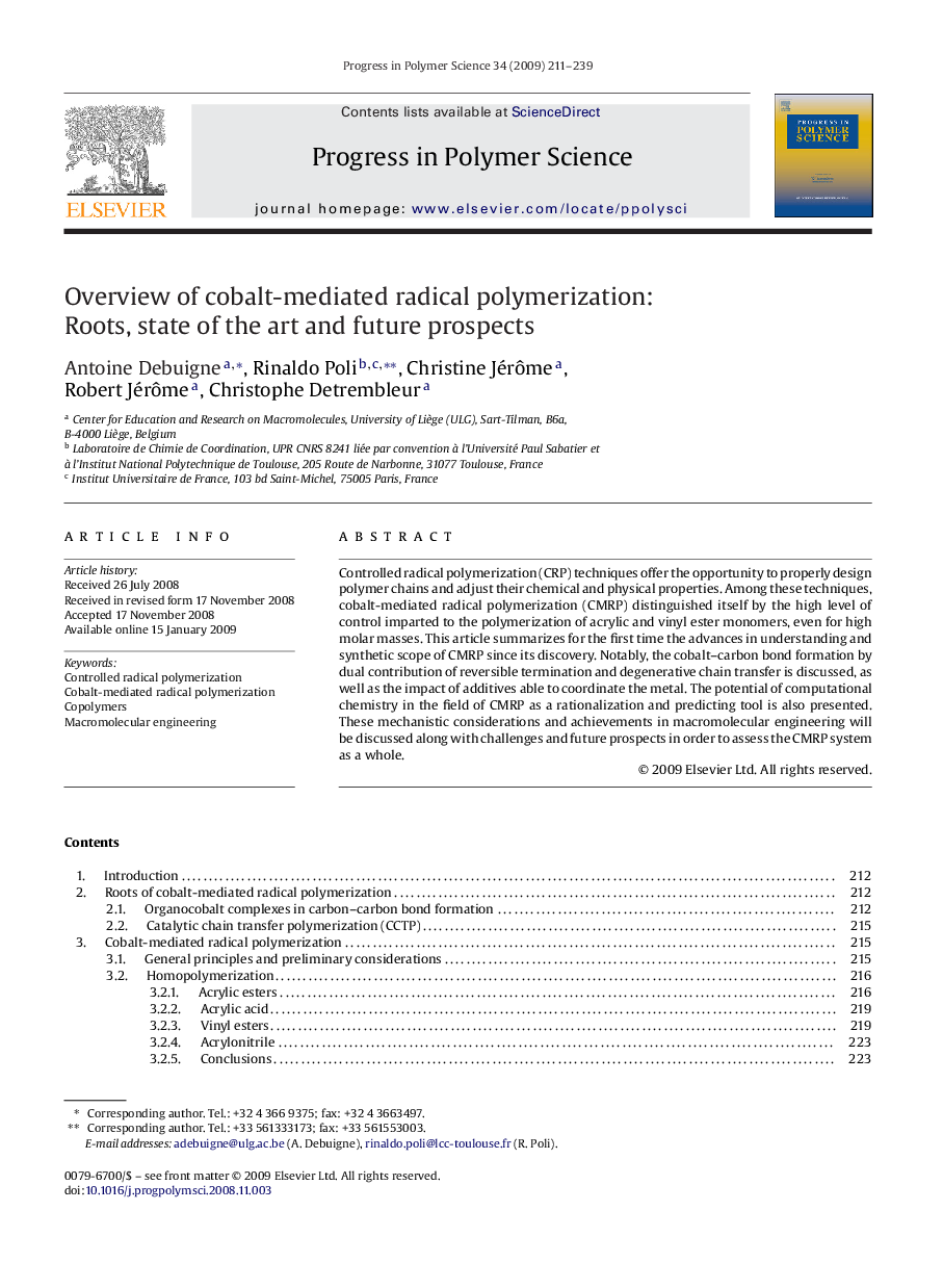 Overview of cobalt-mediated radical polymerization: Roots, state of the art and future prospects