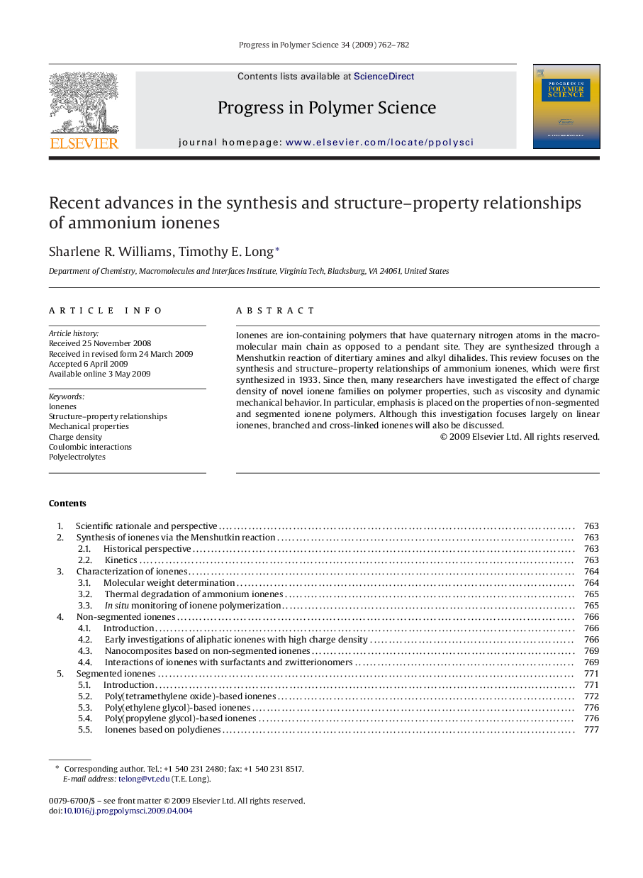 Recent advances in the synthesis and structure-property relationships of ammonium ionenes