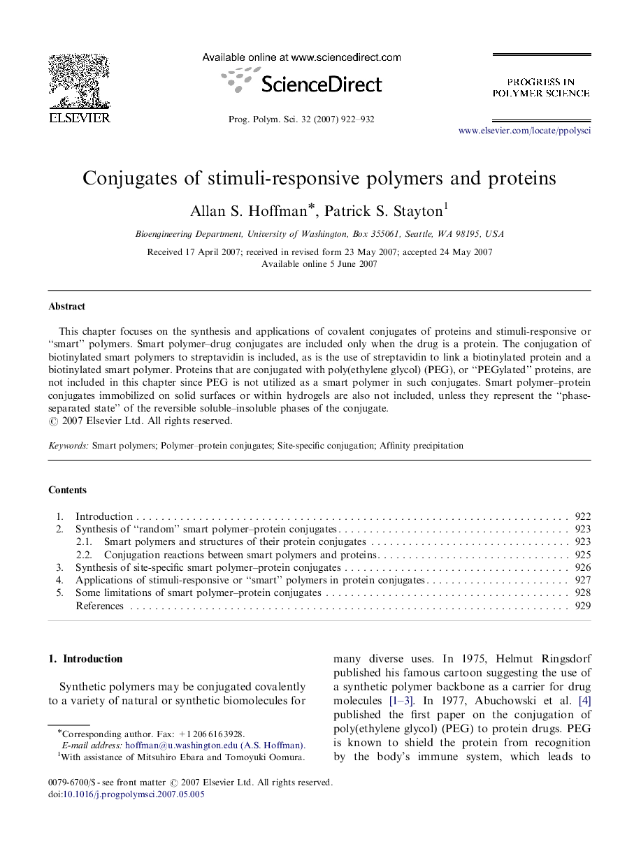 Conjugates of stimuli-responsive polymers and proteins