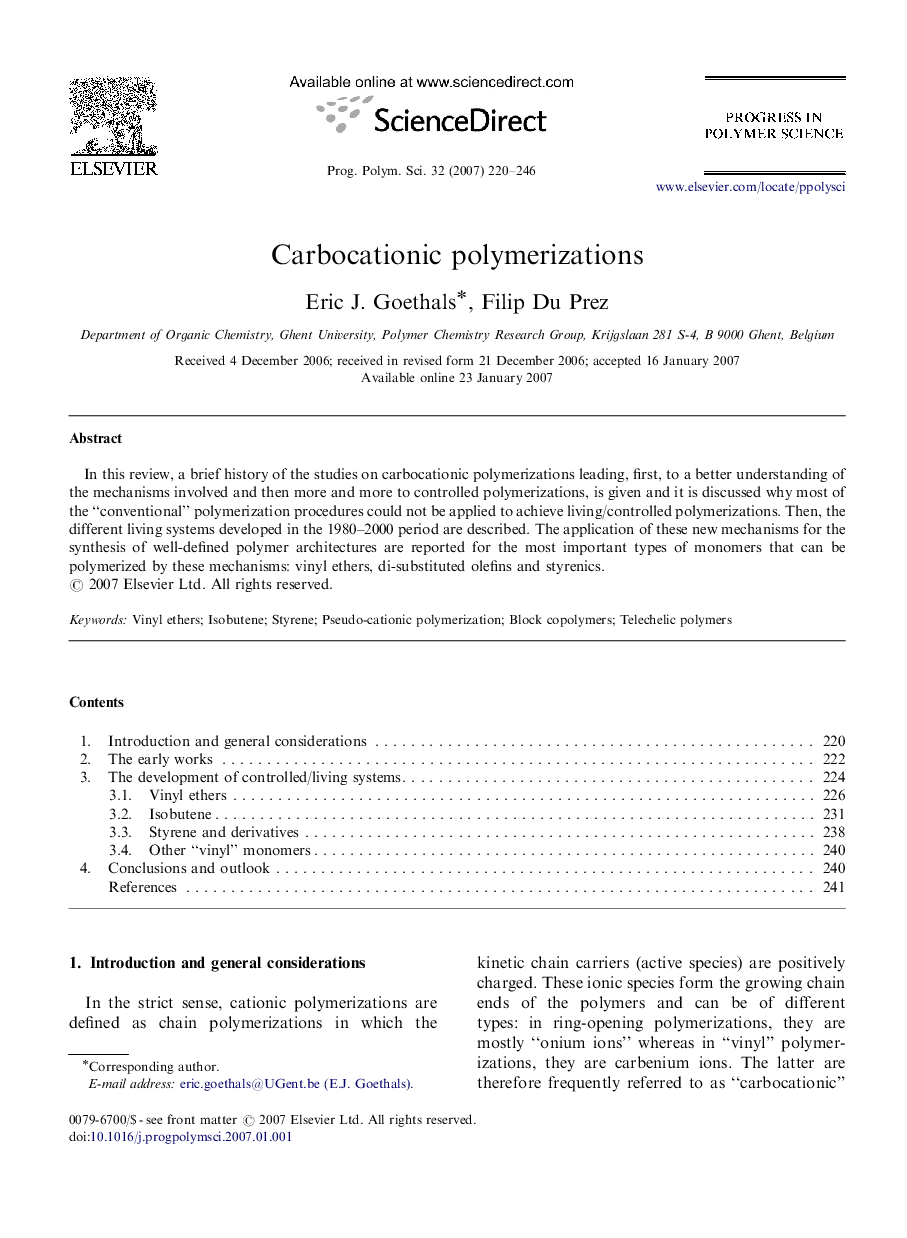 Carbocationic polymerizations