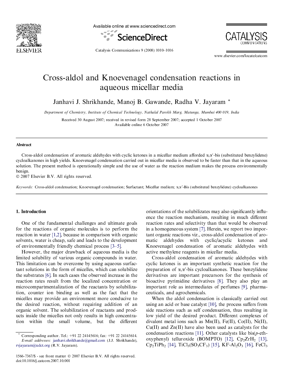 Cross-aldol and Knoevenagel condensation reactions in aqueous micellar media