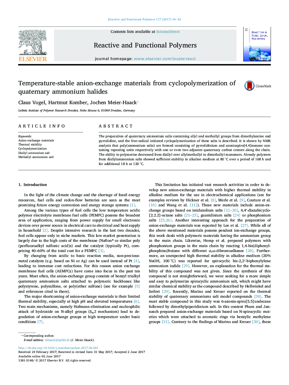 Temperature-stable anion-exchange materials from cyclopolymerization of quaternary ammonium halides