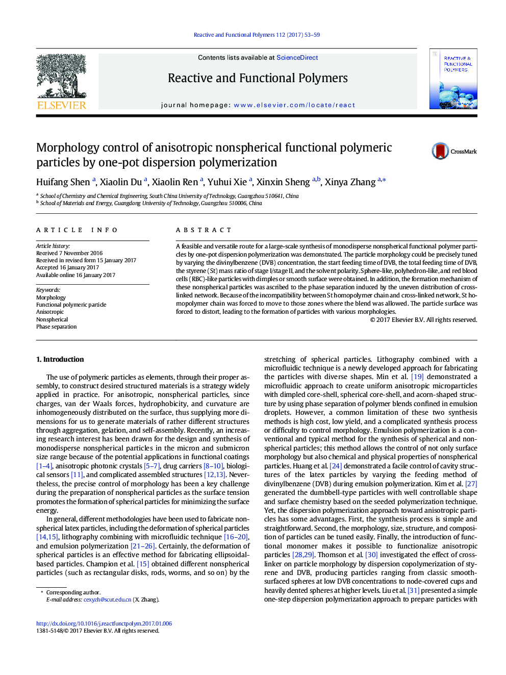 Morphology control of anisotropic nonspherical functional polymeric particles by one-pot dispersion polymerization