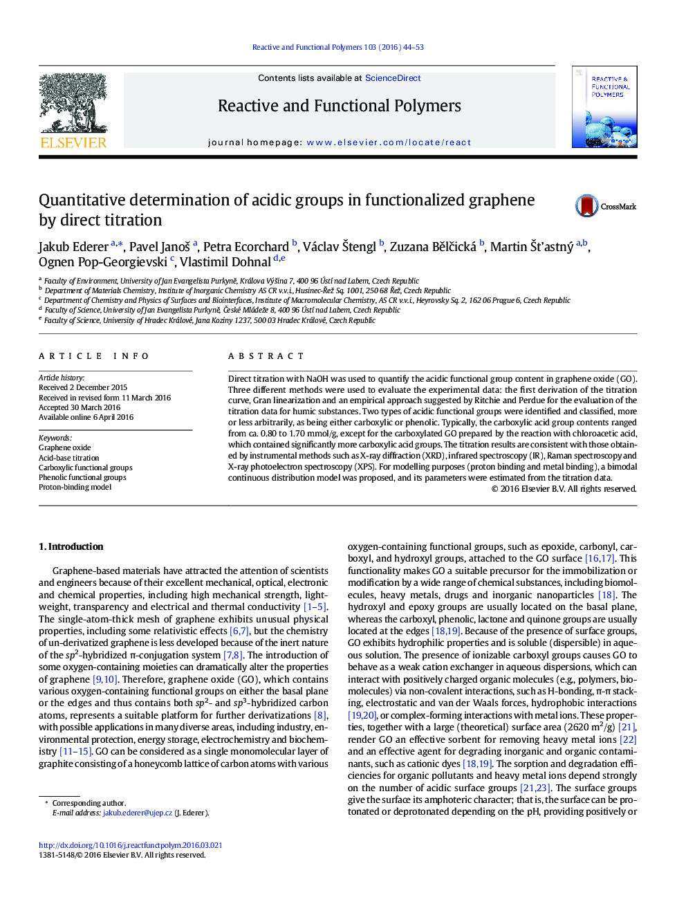 Quantitative determination of acidic groups in functionalized graphene by direct titration