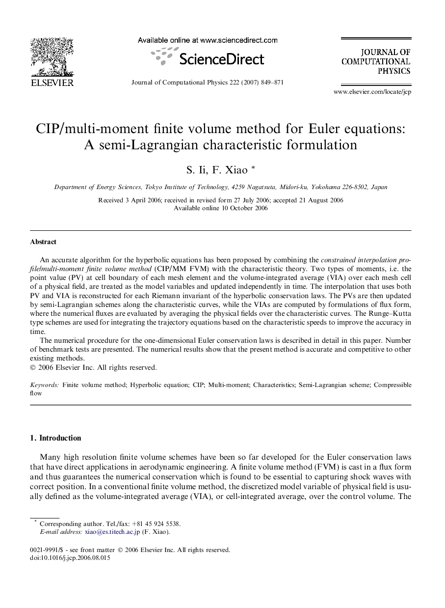 CIP/multi-moment finite volume method for Euler equations: A semi-Lagrangian characteristic formulation