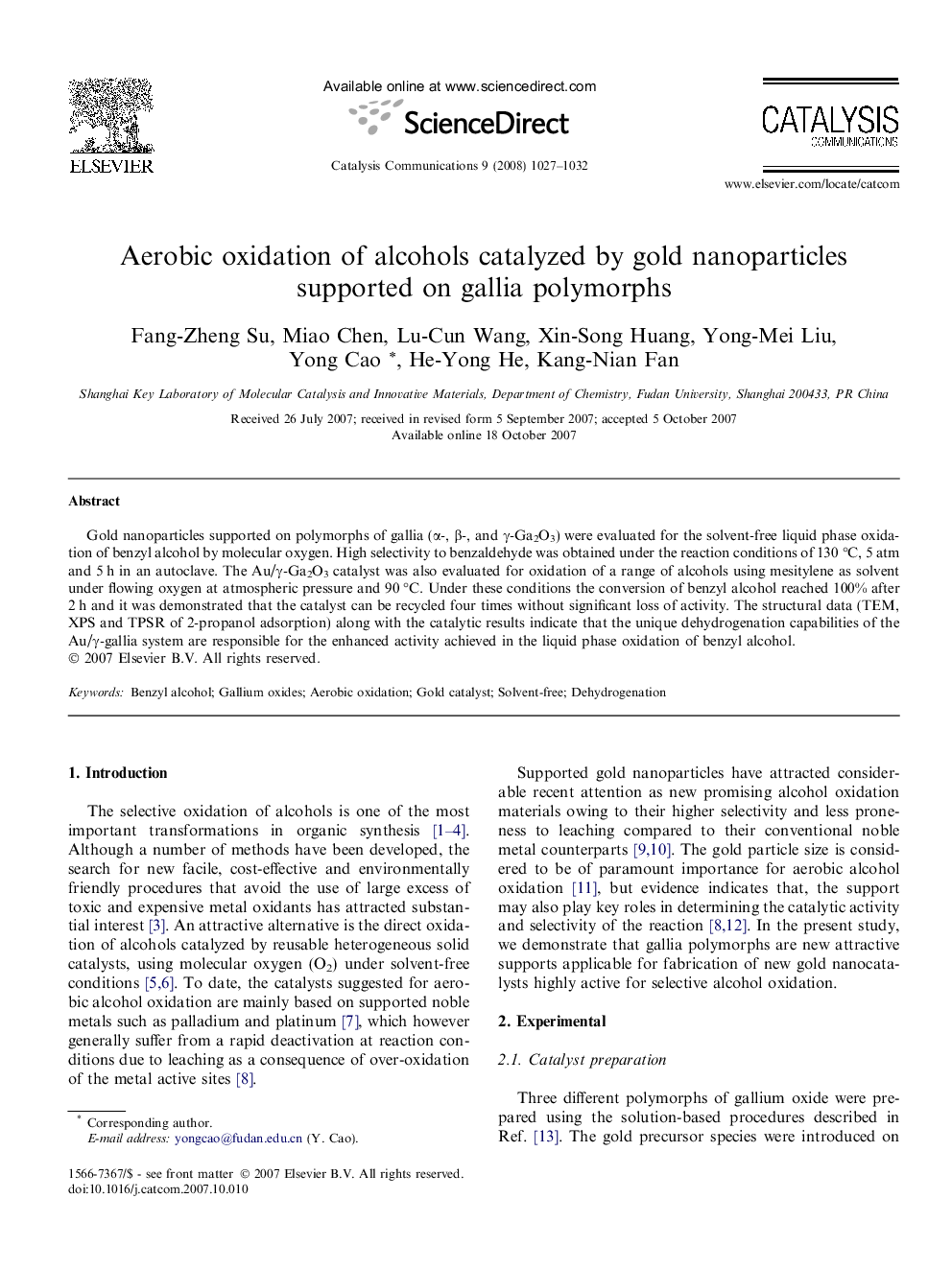 Aerobic oxidation of alcohols catalyzed by gold nanoparticles supported on gallia polymorphs