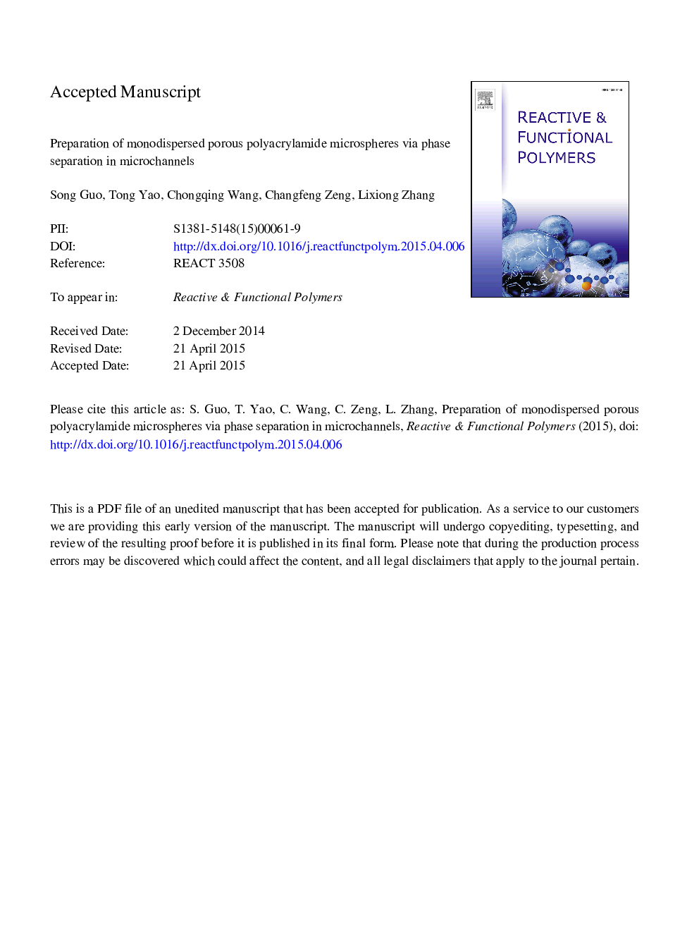 Preparation of monodispersed porous polyacrylamide microspheres via phase separation in microchannels