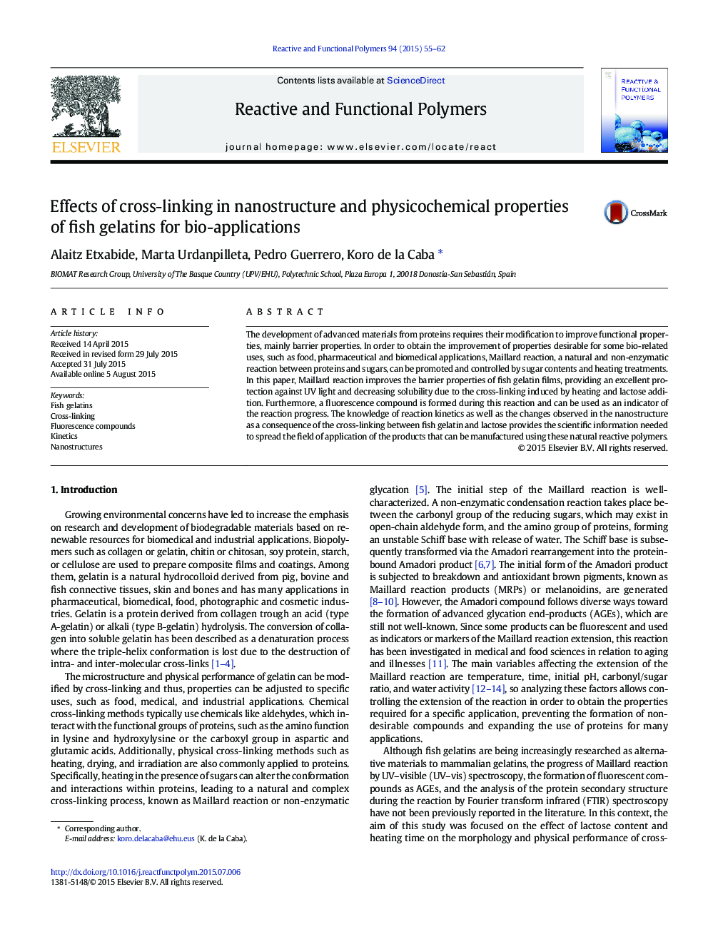 Effects of cross-linking in nanostructure and physicochemical properties of fish gelatins for bio-applications