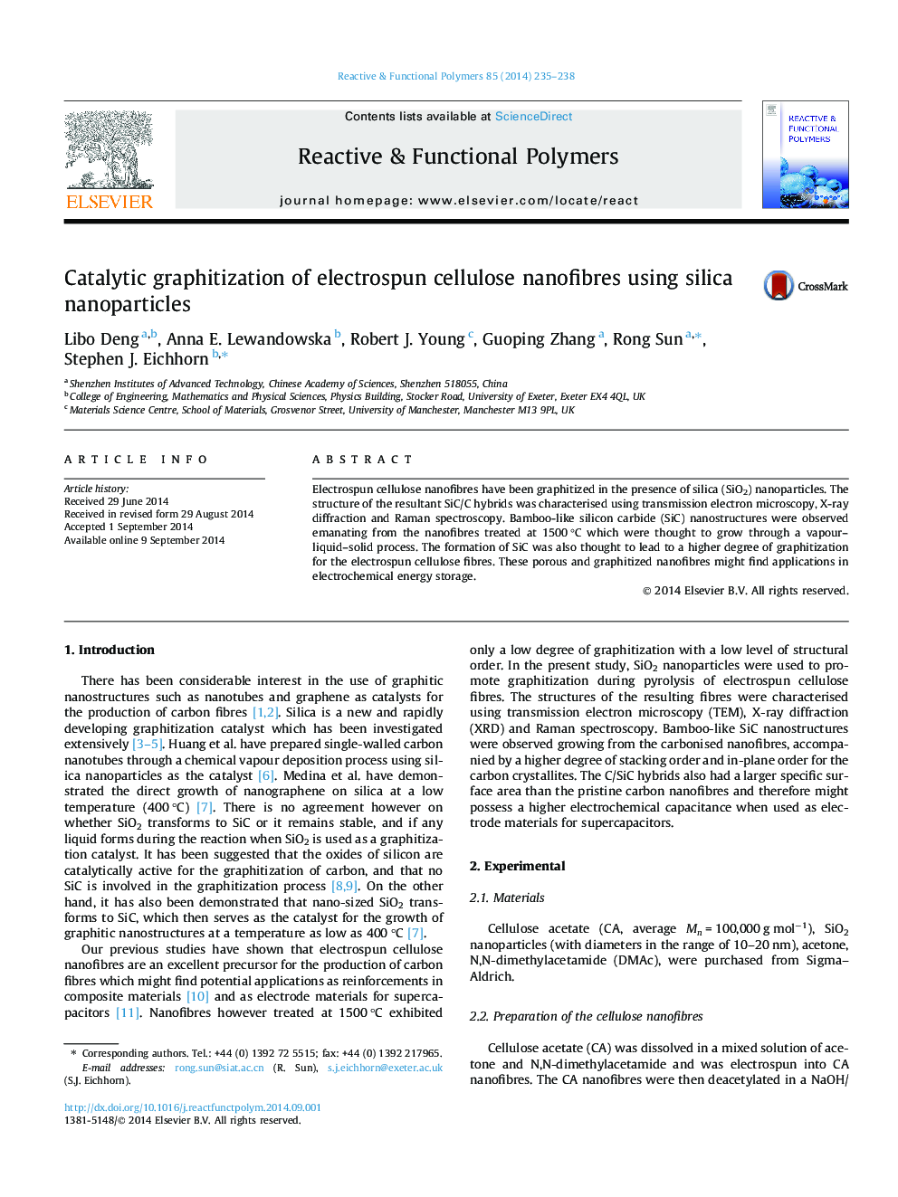 Catalytic graphitization of electrospun cellulose nanofibres using silica nanoparticles