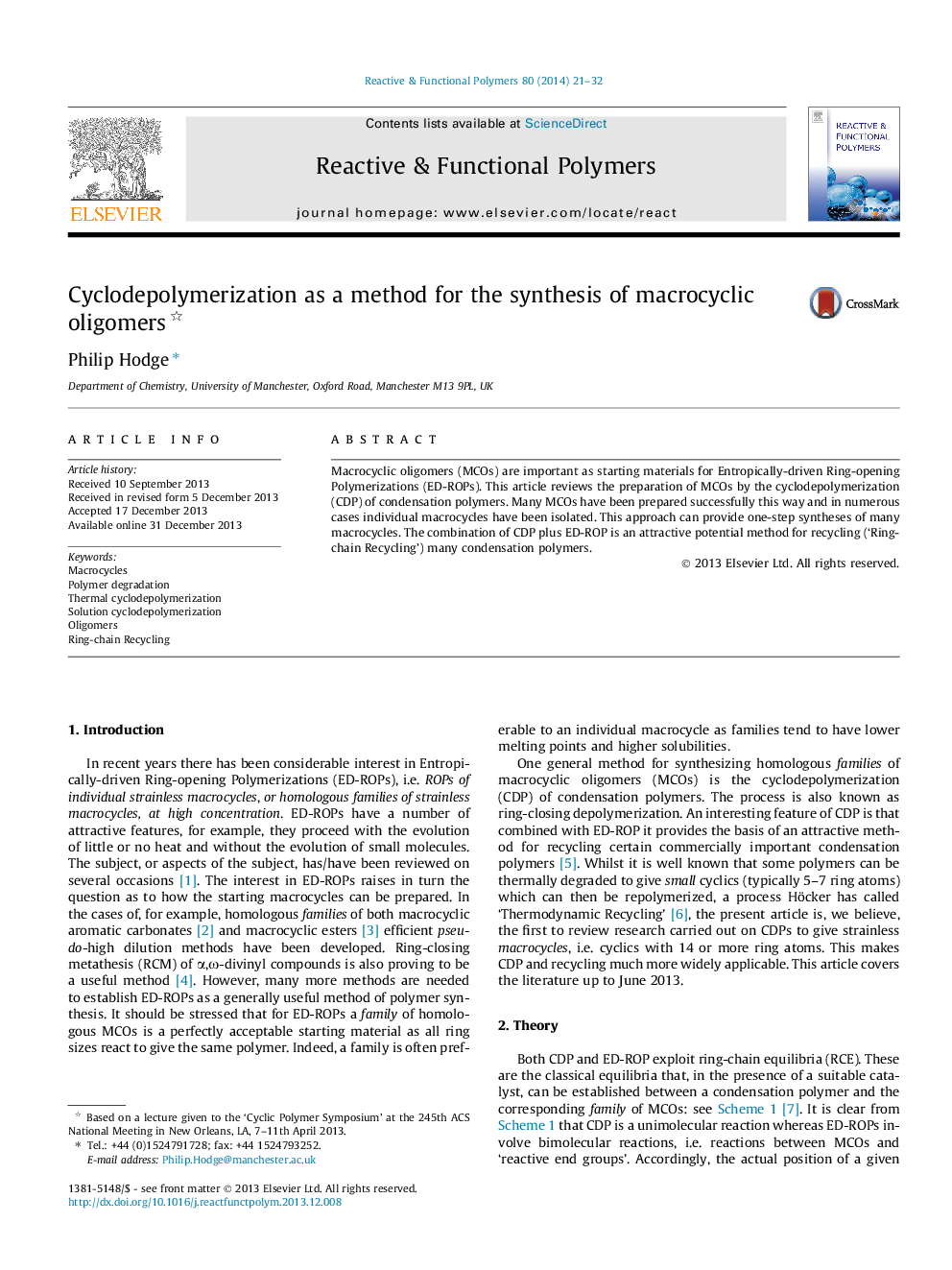 Cyclodepolymerization as a method for the synthesis of macrocyclic oligomers