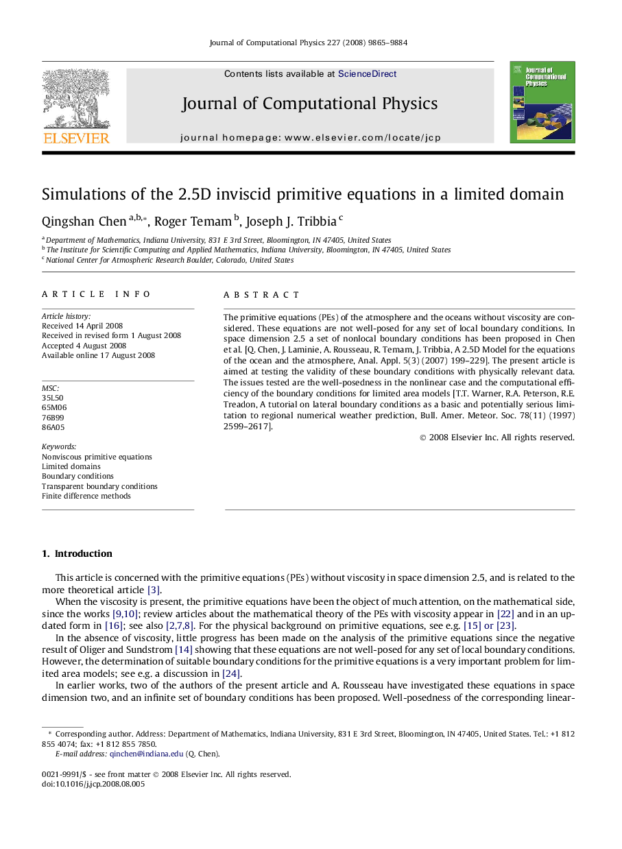 Simulations of the 2.5D inviscid primitive equations in a limited domain