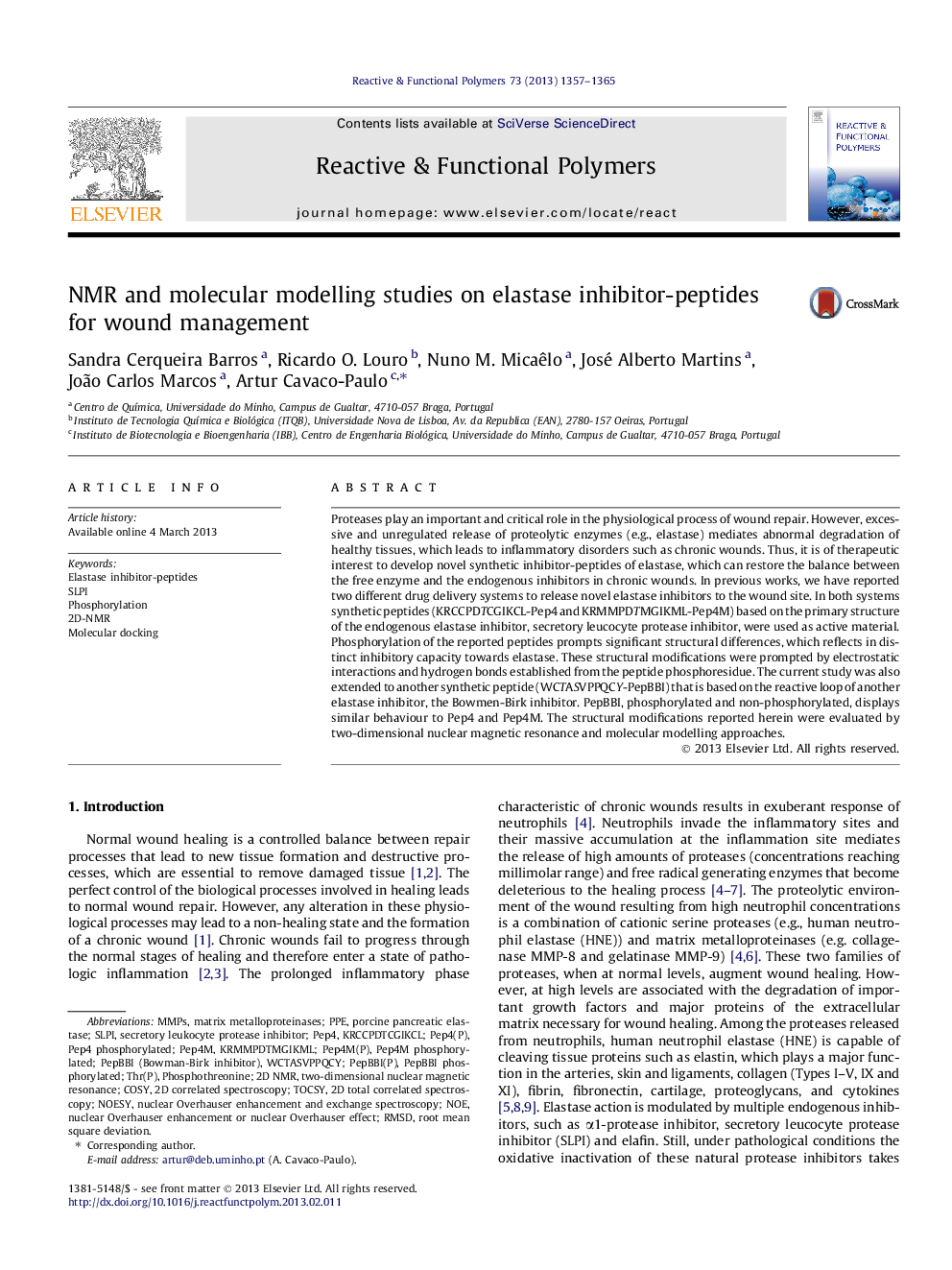 NMR and molecular modelling studies on elastase inhibitor-peptides for wound management