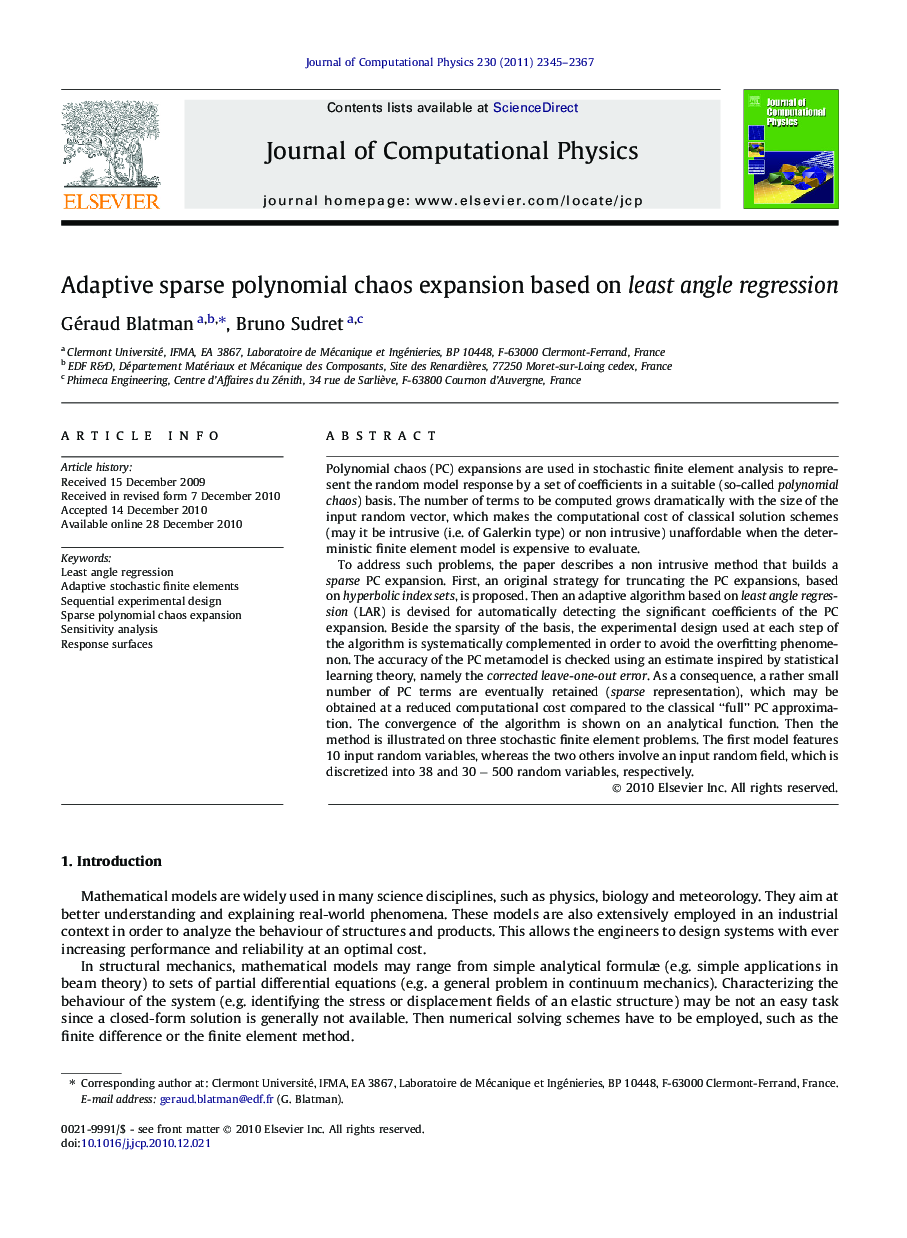 Adaptive sparse polynomial chaos expansion based on least angle regression