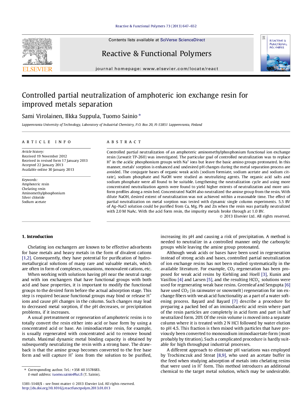 Controlled partial neutralization of amphoteric ion exchange resin for improved metals separation