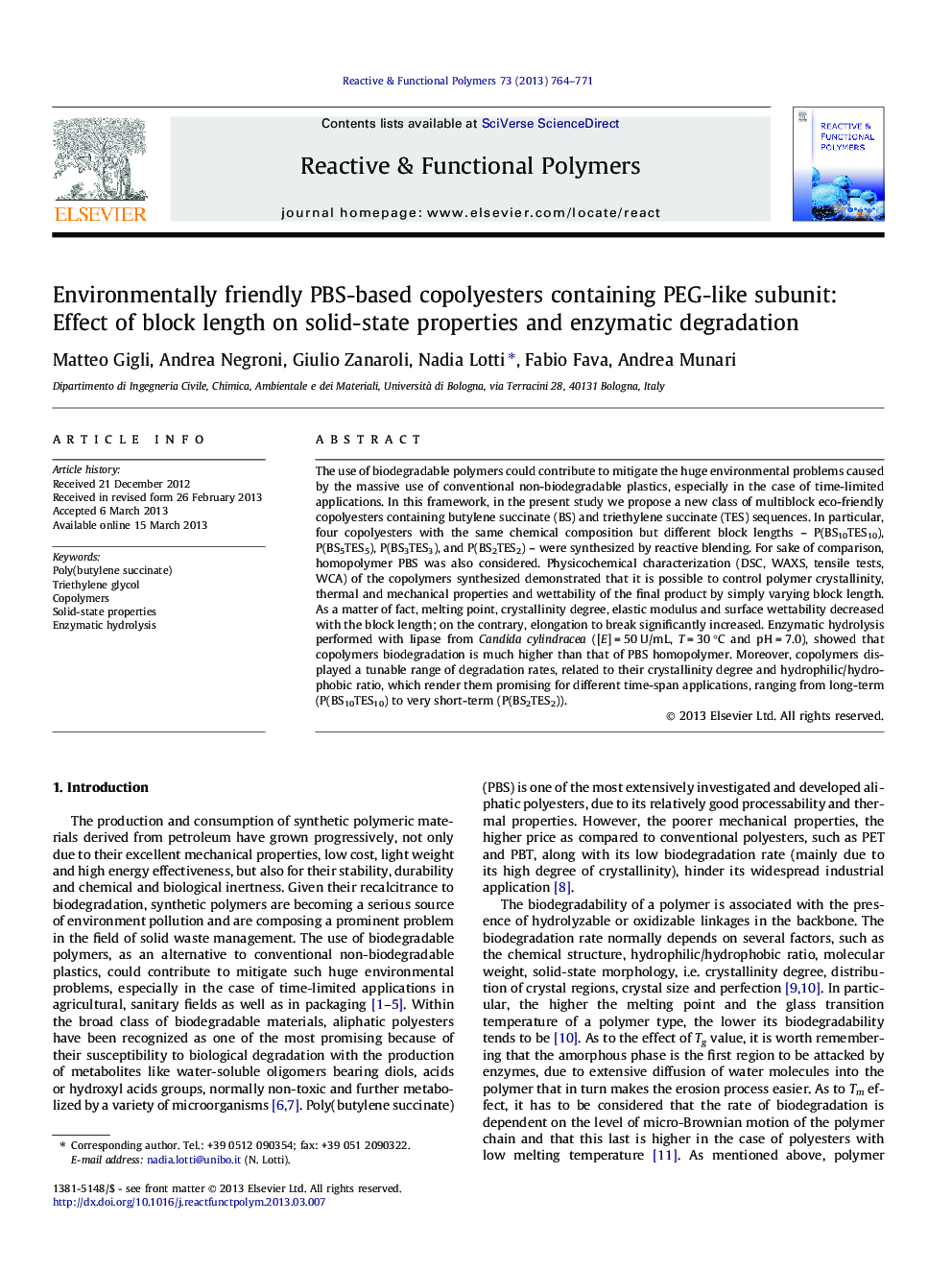 Environmentally friendly PBS-based copolyesters containing PEG-like subunit: Effect of block length on solid-state properties and enzymatic degradation