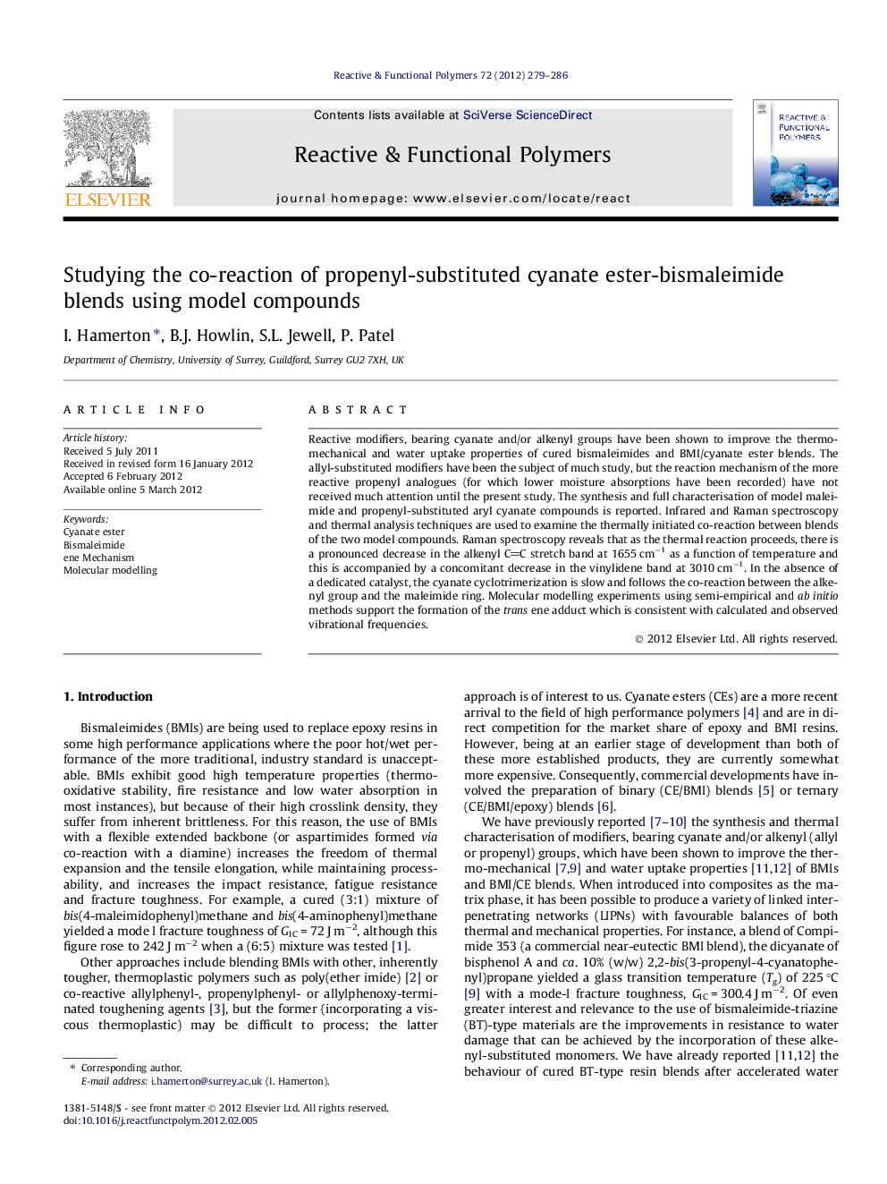 Studying the co-reaction of propenyl-substituted cyanate ester-bismaleimide blends using model compounds