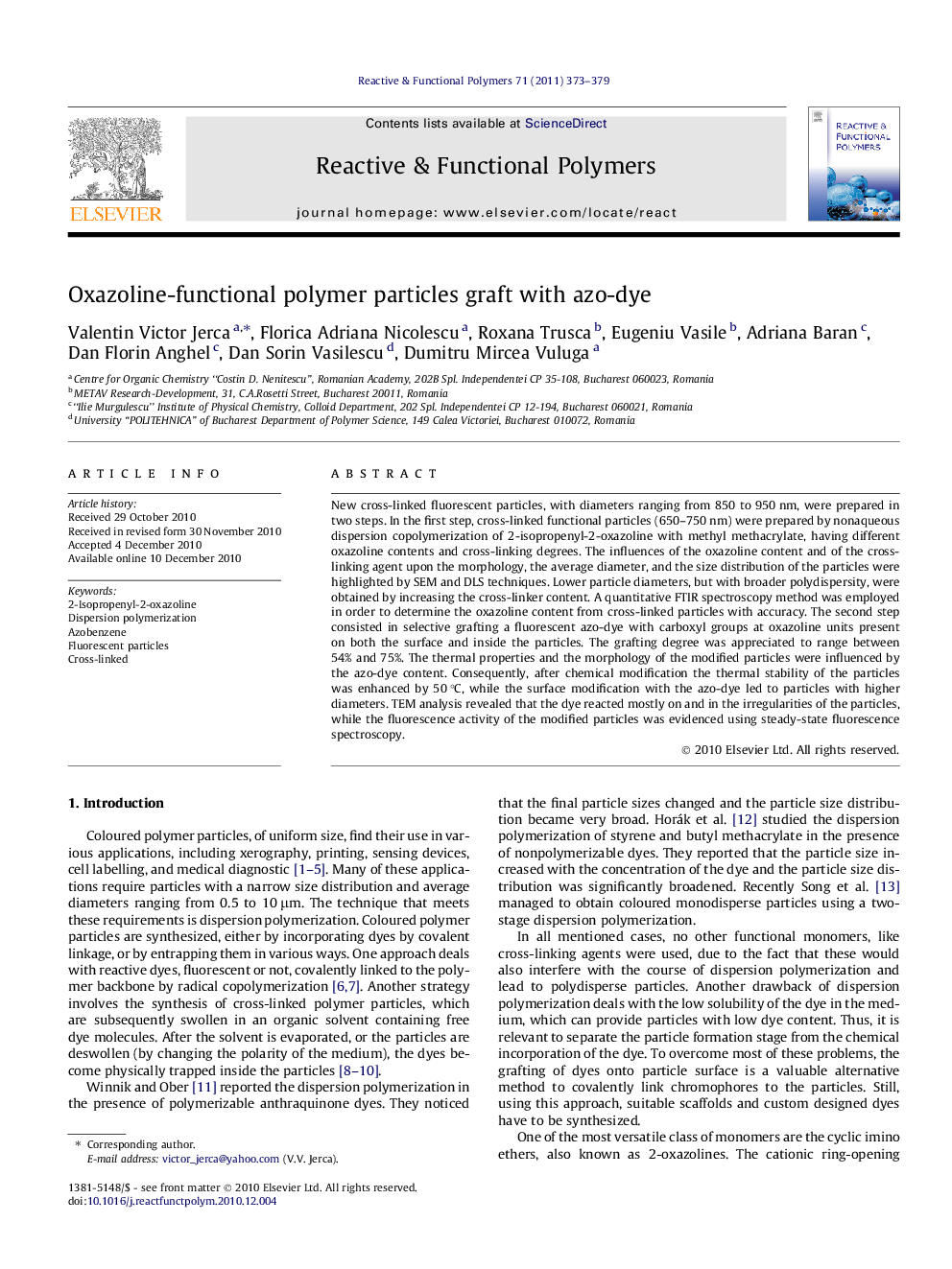 Oxazoline-functional polymer particles graft with azo-dye