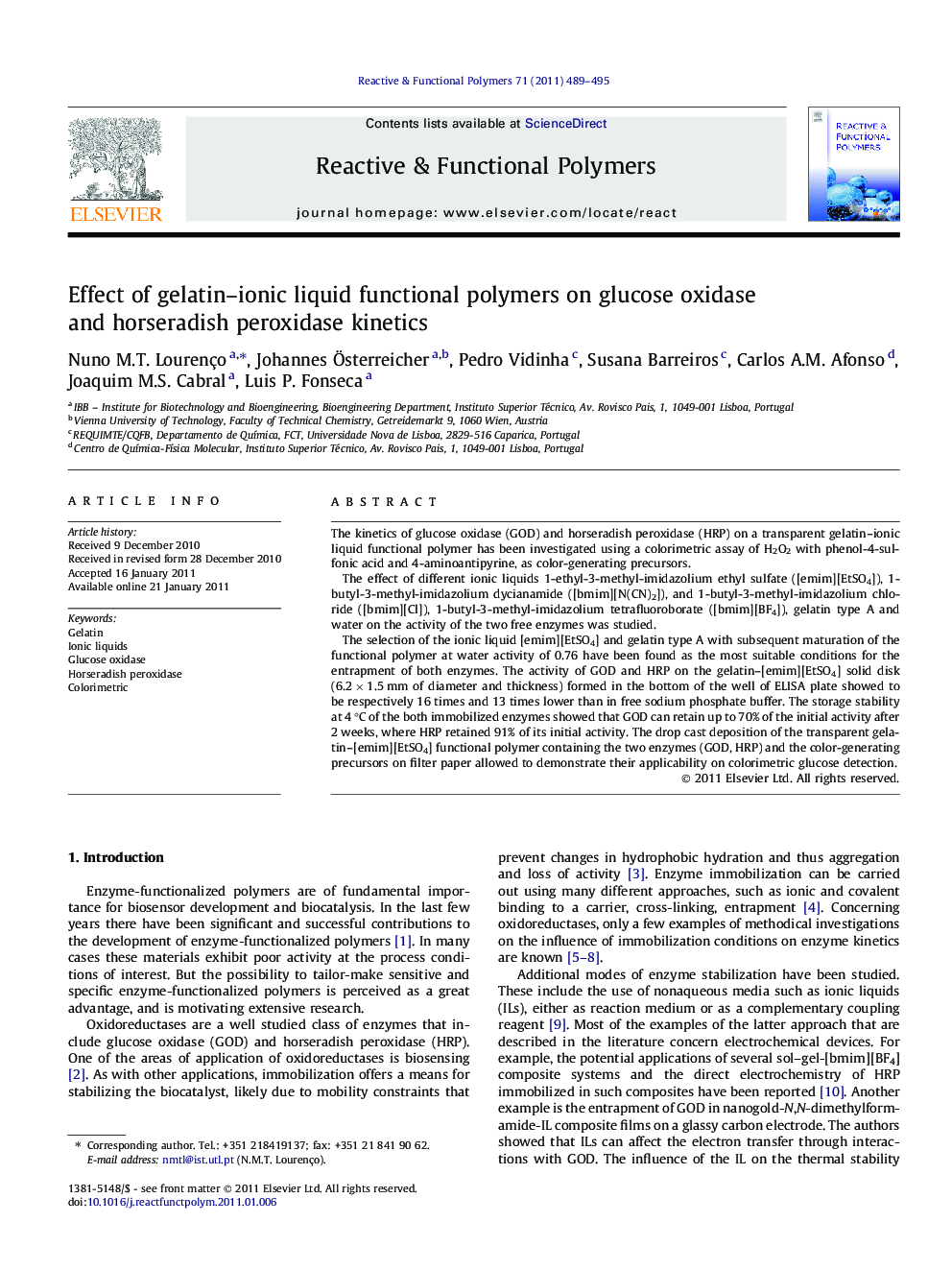 Effect of gelatin-ionic liquid functional polymers on glucose oxidase and horseradish peroxidase kinetics