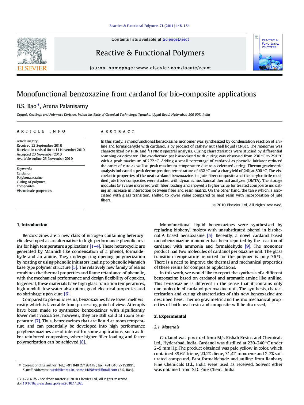 Monofunctional benzoxazine from cardanol for bio-composite applications