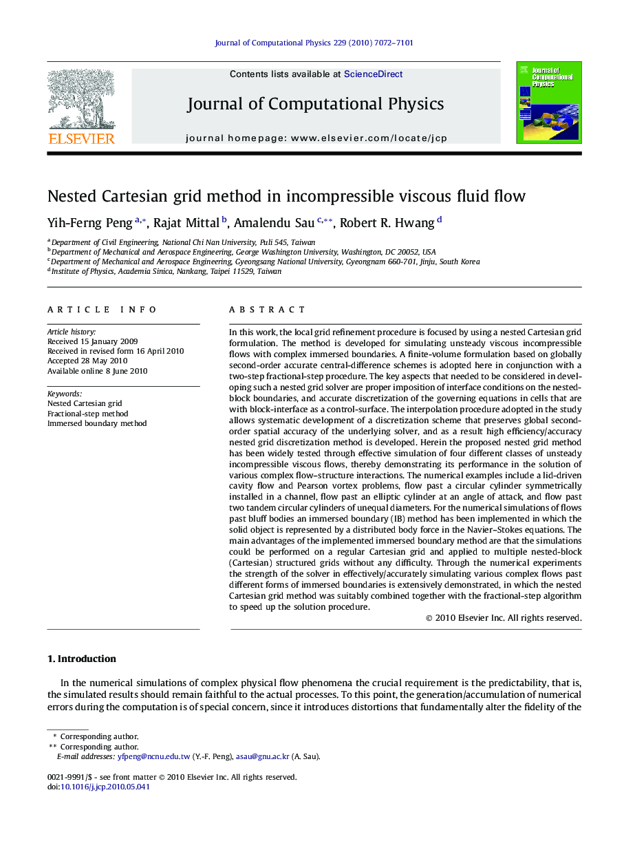 Nested Cartesian grid method in incompressible viscous fluid flow