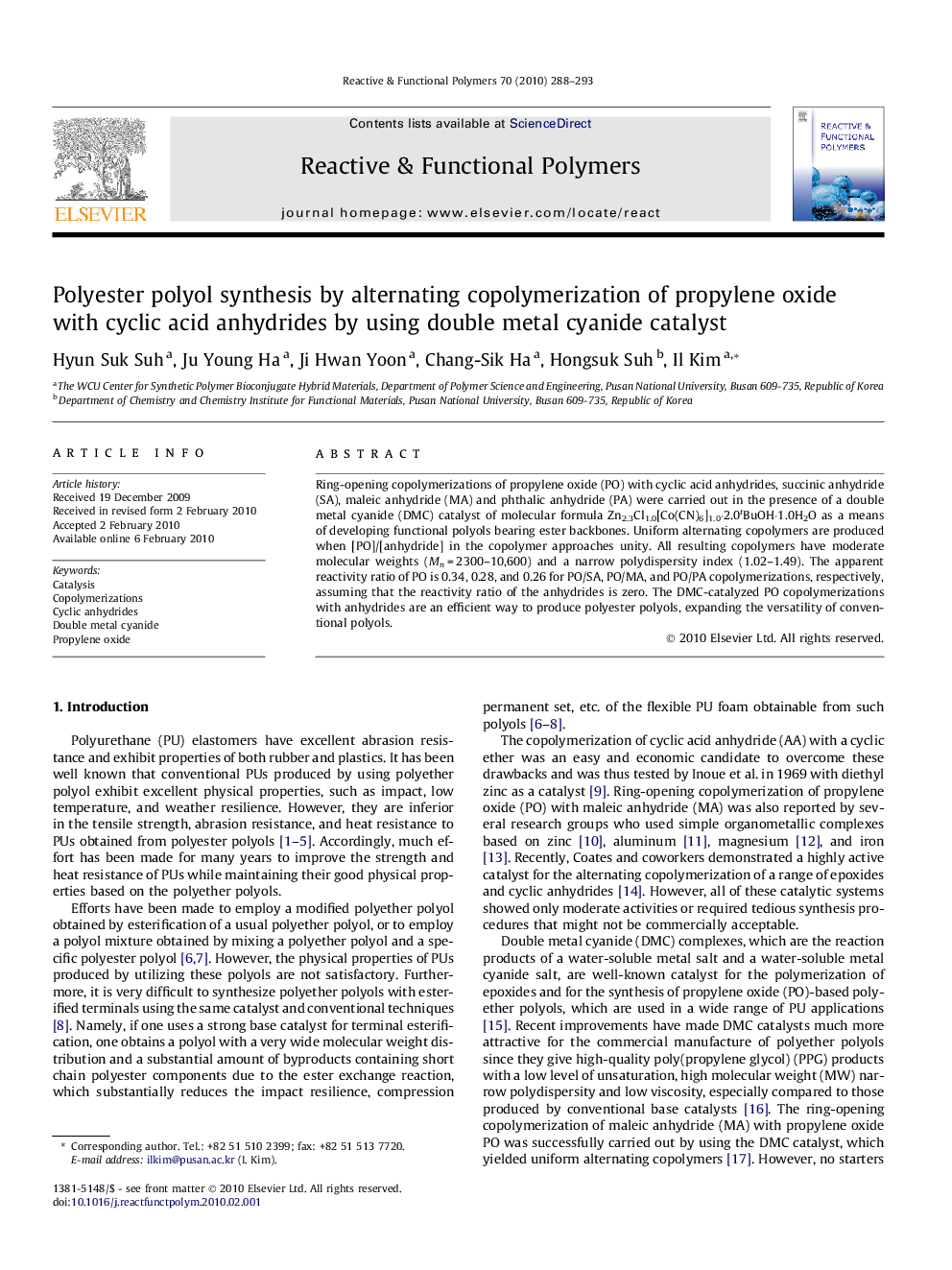 عکس صفحه اول مقاله: Polyester polyol synthesis by alternating copolymerization of propylene oxide with cyclic acid anhydrides by using double metal cyanide catalyst Polyester polyol synthesis by alternating copolymerization of propylene oxide with cyclic acid anhydrides by using double metal cyanide catalyst