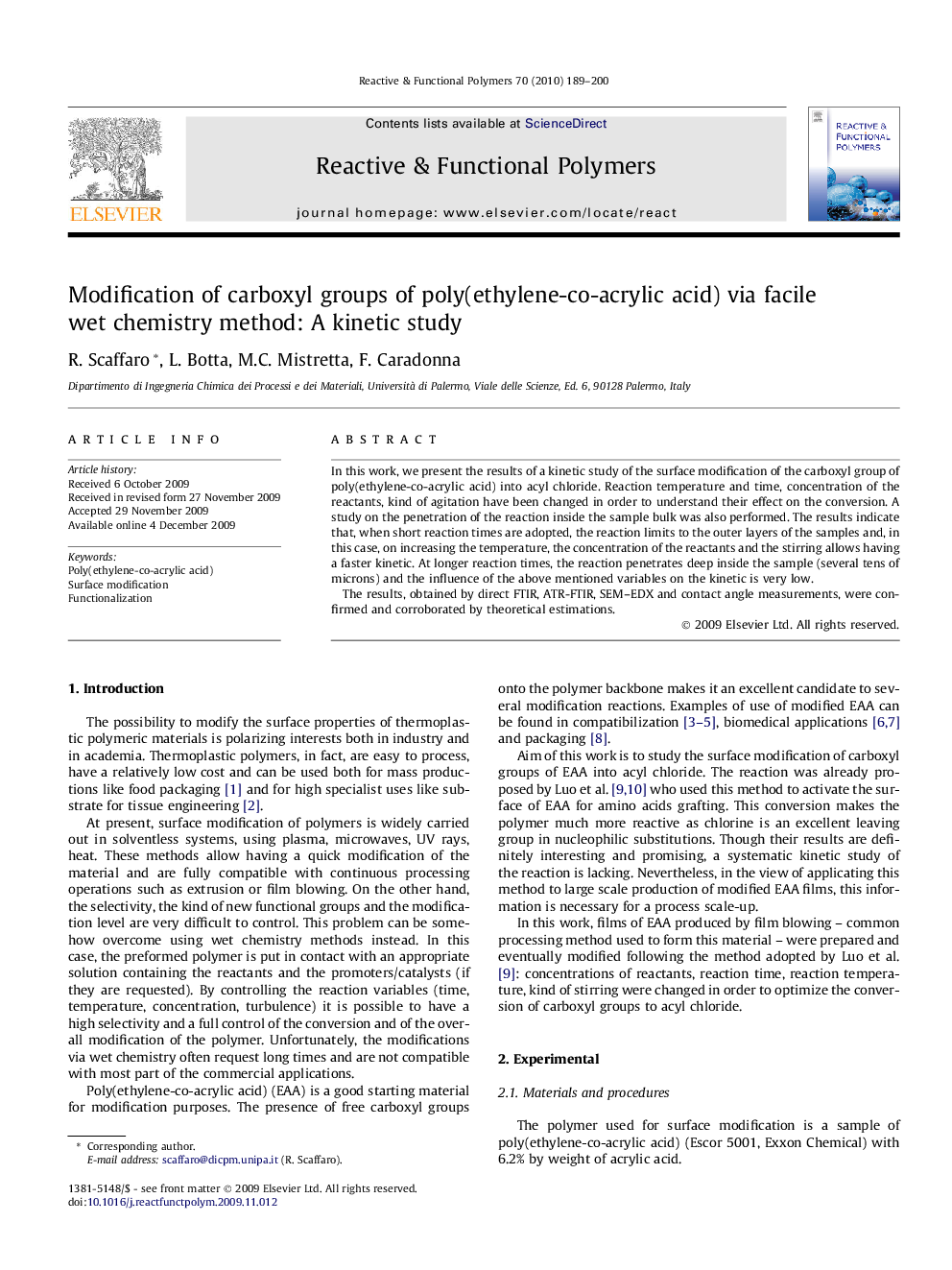 Modification of carboxyl groups of poly(ethylene-co-acrylic acid) via facile wet chemistry method: A kinetic study