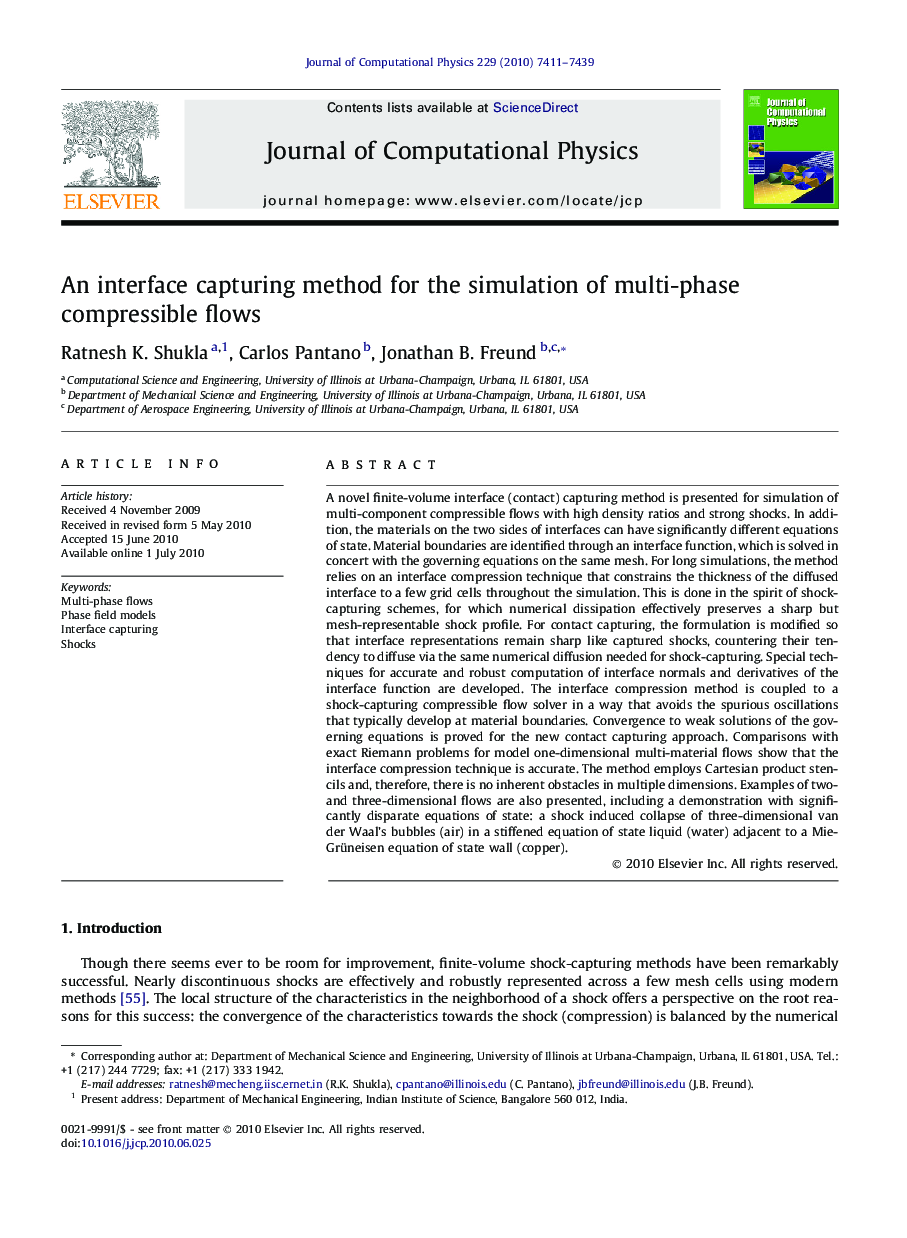 An interface capturing method for the simulation of multi-phase compressible flows