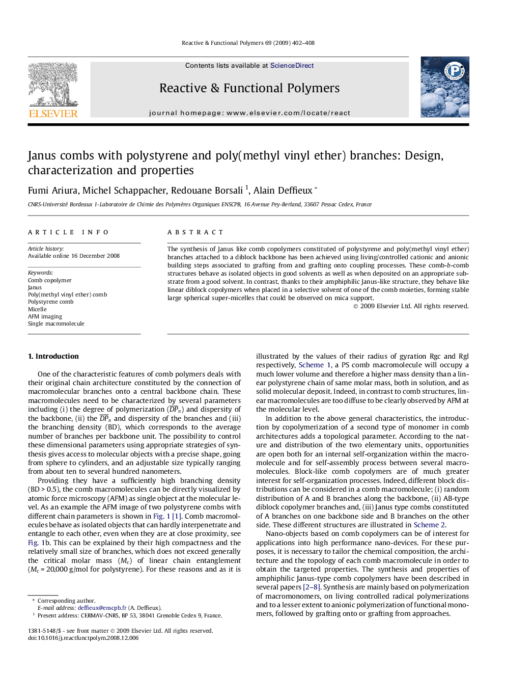 Janus combs with polystyrene and poly(methyl vinyl ether) branches: Design, characterization and properties