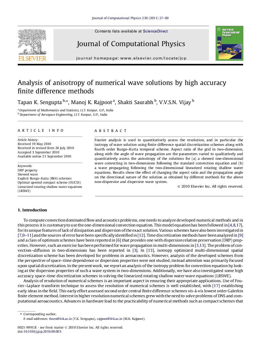 عکس صفحه اول مقاله: Analysis of anisotropy of numerical wave solutions by high accuracy finite difference methods Analysis of anisotropy of numerical wave solutions by high accuracy finite difference methods