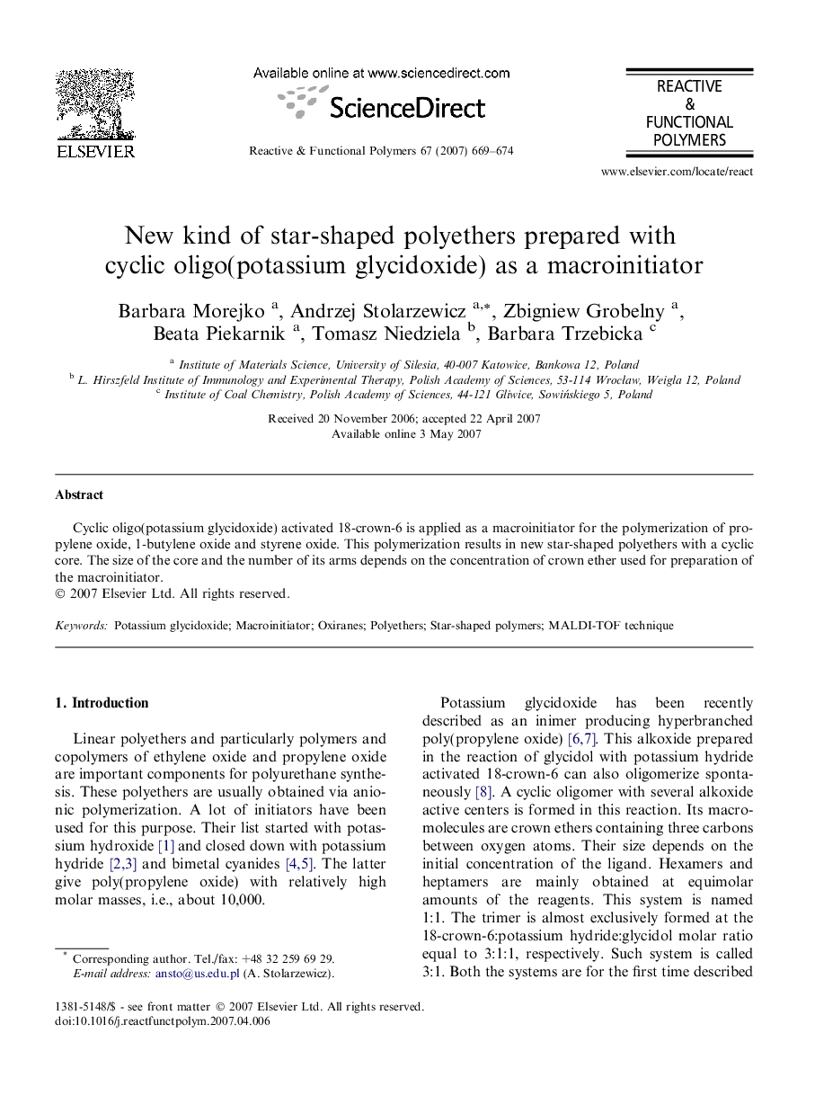 New kind of star-shaped polyethers prepared with cyclic oligo(potassium glycidoxide) as a macroinitiator