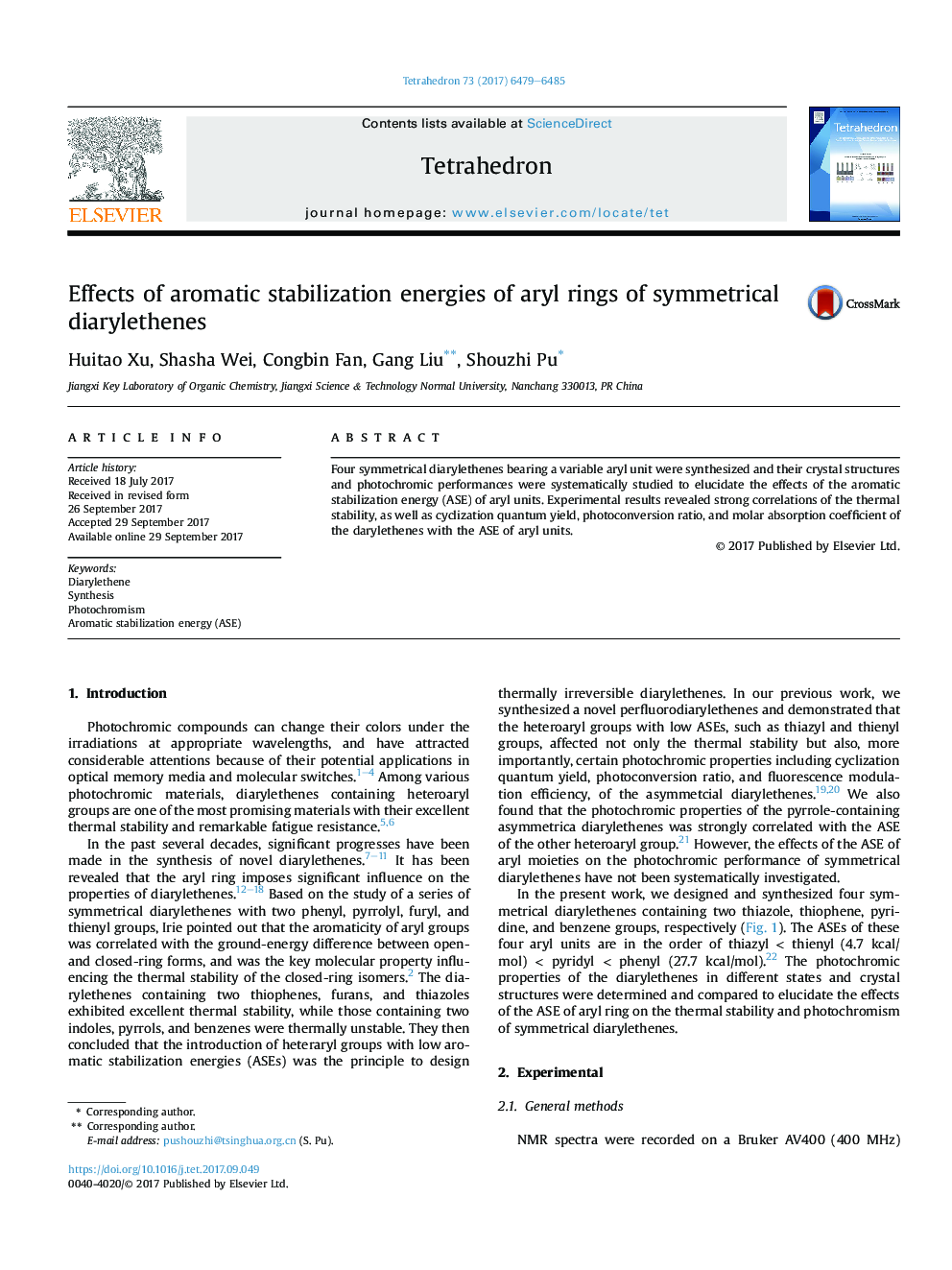 Effects of aromatic stabilization energies of aryl rings of symmetrical diarylethenes