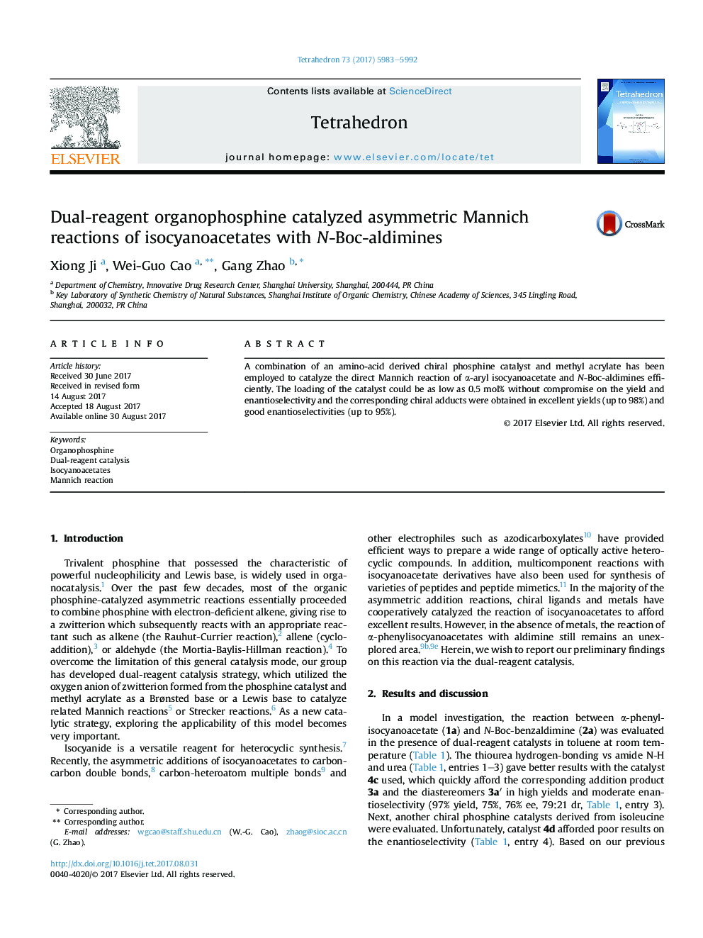 Dual-reagent organophosphine catalyzed asymmetric Mannich reactions of isocyanoacetates with N-Boc-aldimines