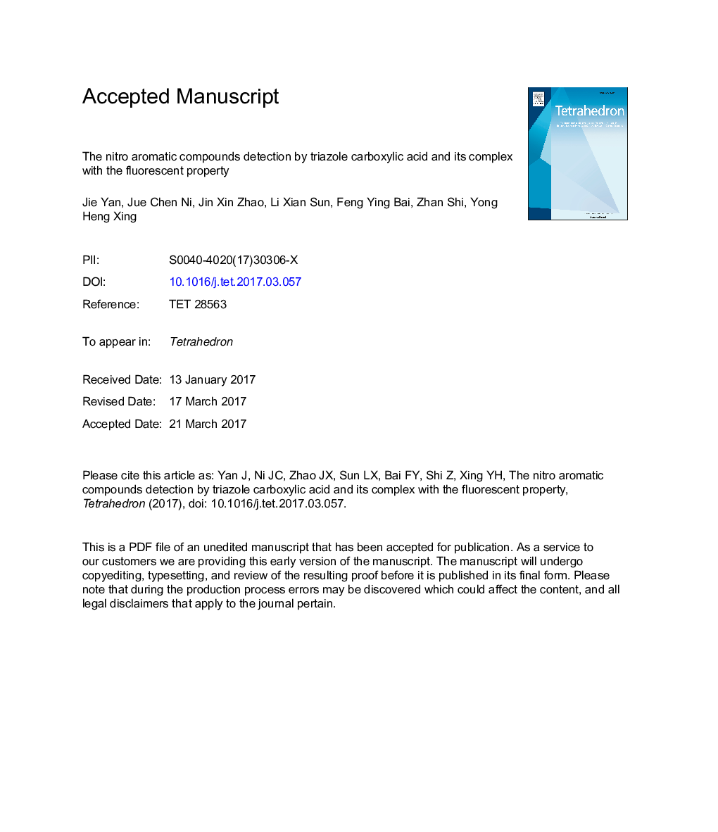 The nitro aromatic compounds detection by triazole carboxylic acid and its complex with the fluorescent property