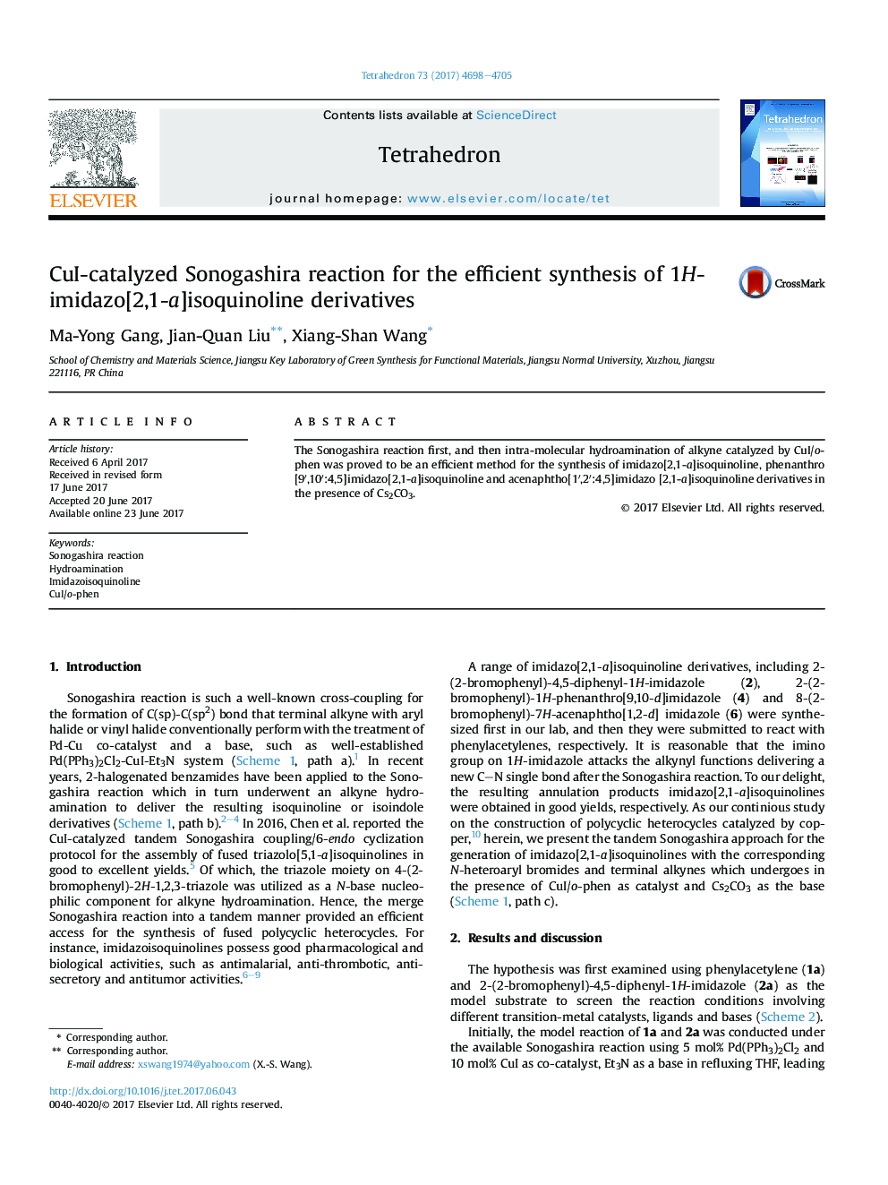 CuI-catalyzed Sonogashira reaction for the efficient synthesis of 1H-imidazo[2,1-a]isoquinoline derivatives