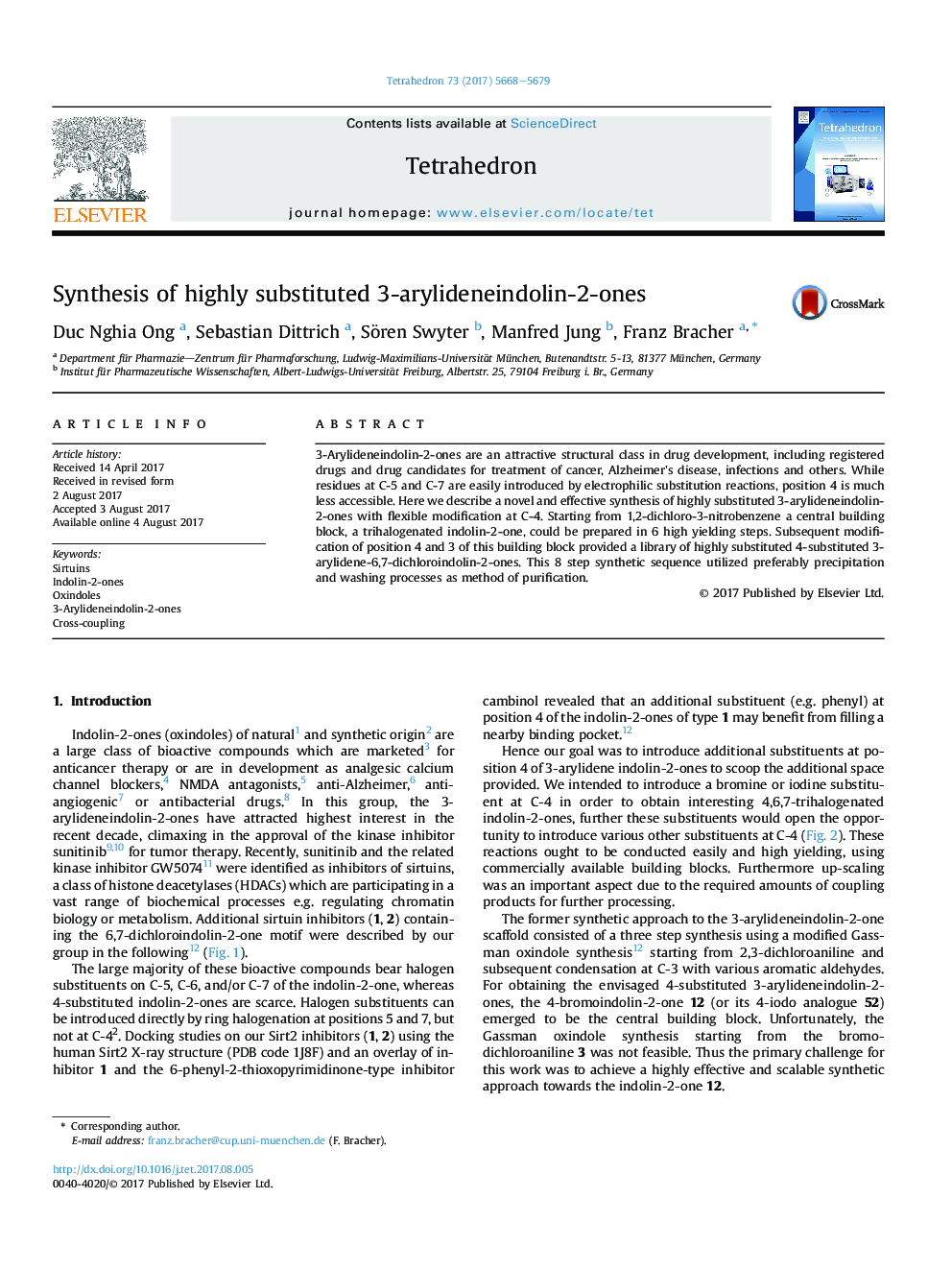 Synthesis of highly substituted 3-arylideneindolin-2-ones