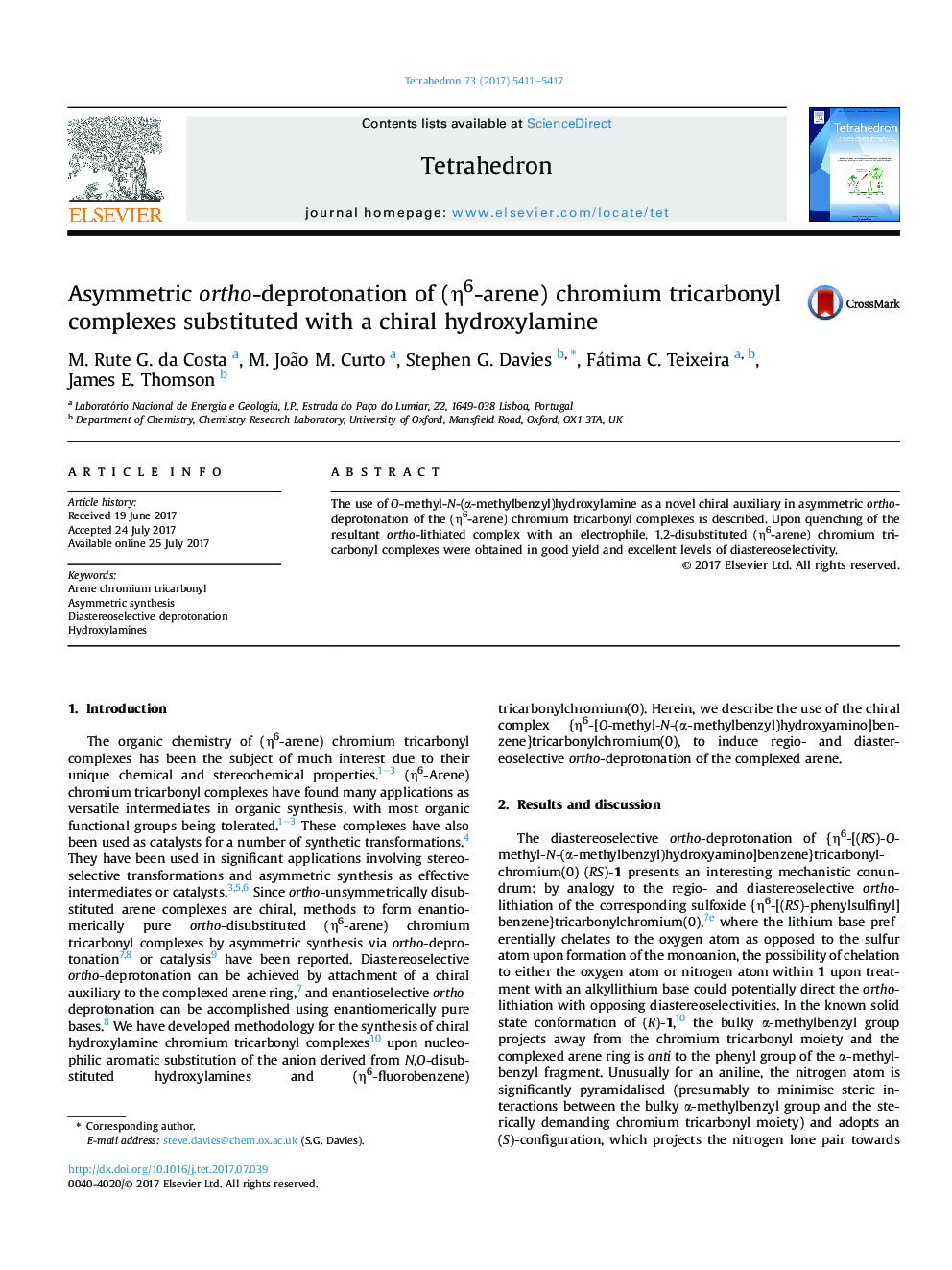 Asymmetric ortho-deprotonation of (Î·6-arene) chromium tricarbonyl complexes substituted with a chiral hydroxylamine