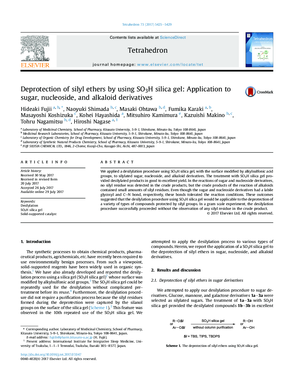 Deprotection of silyl ethers by using SO3H silica gel: Application to sugar, nucleoside, and alkaloid derivatives