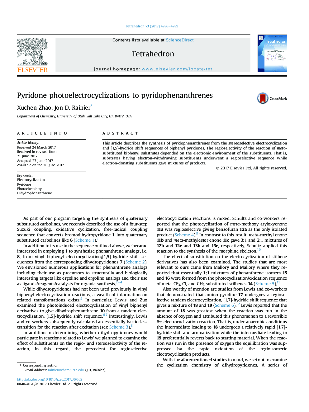 Pyridone photoelectrocyclizations to pyridophenanthrenes