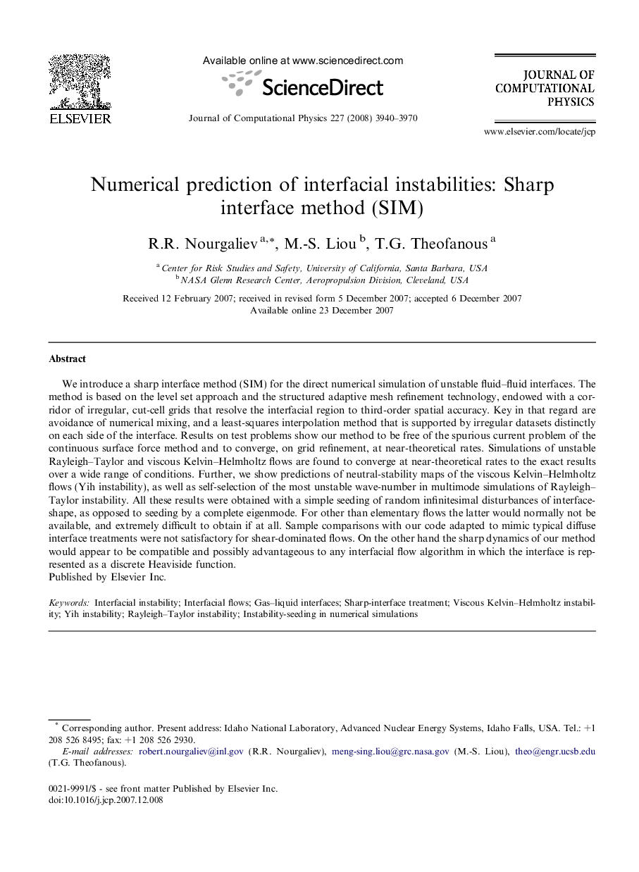 Numerical prediction of interfacial instabilities: Sharp interface method (SIM)